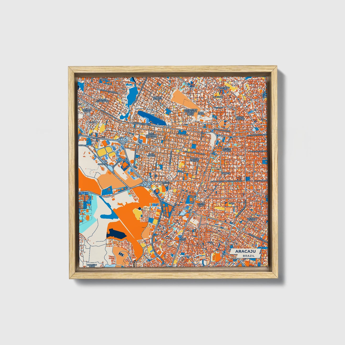 Aracaju Brazil Colorful City Map Canvas Print • Natural Wooden Framed