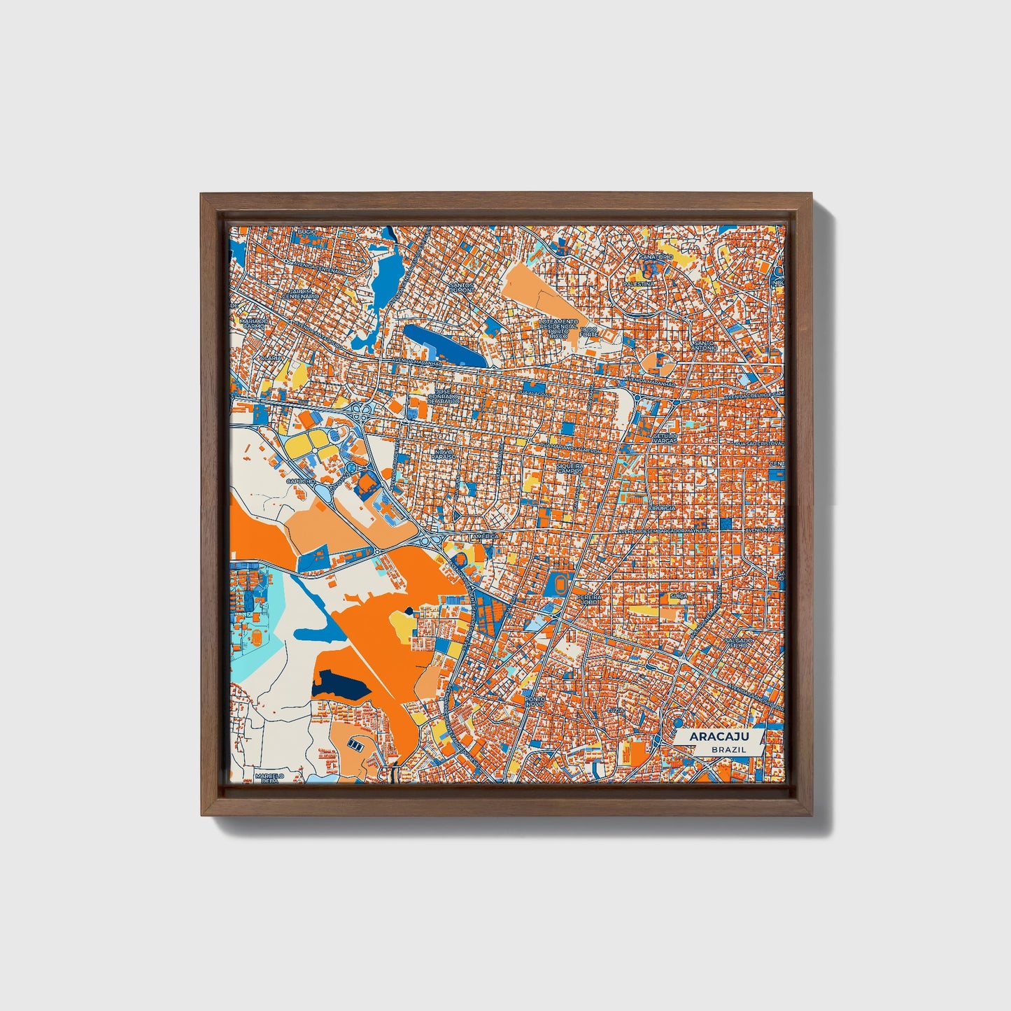 Aracaju Brazil Colorful City Map Canvas Print • Dark Wooden Framed