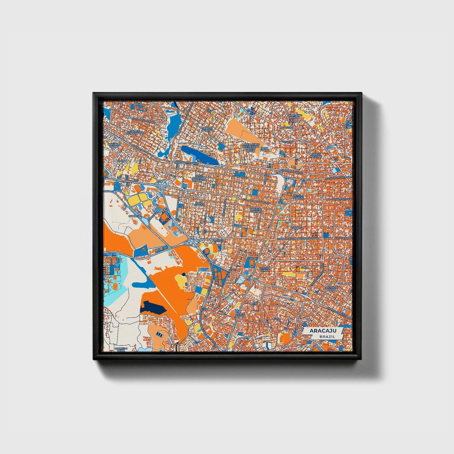 Aracaju Brazil Colorful City Map Canvas Print • Black Framed