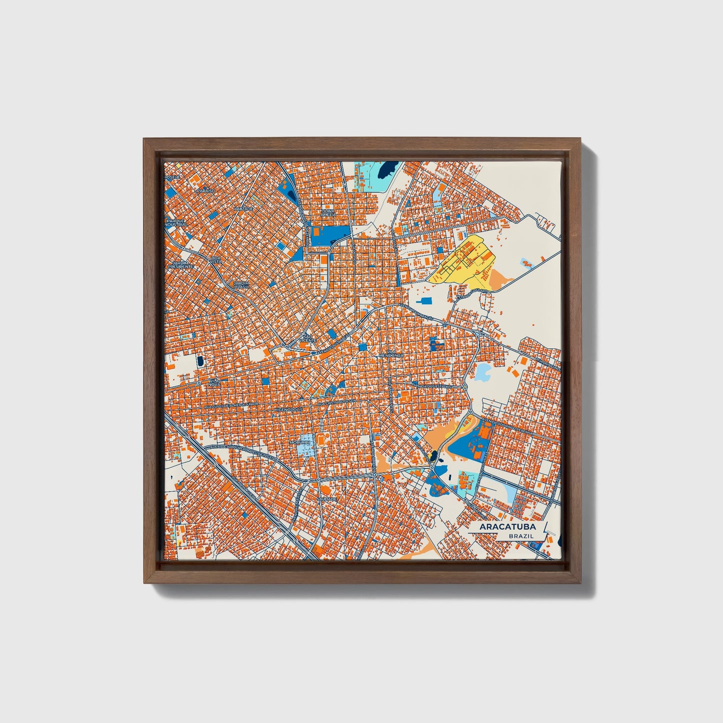 Aracatuba Brazil Colorful City Map Canvas Print • Dark Wooden Framed