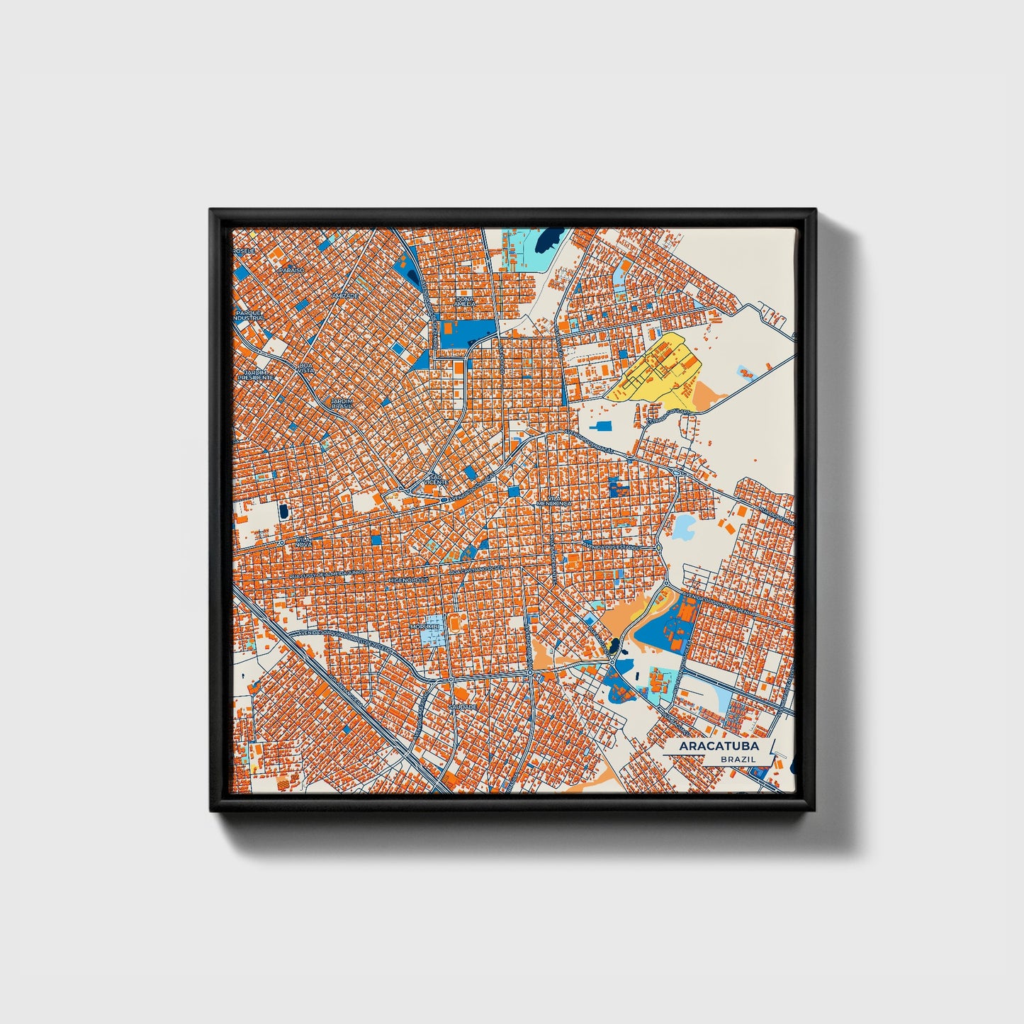 Aracatuba Brazil Colorful City Map Canvas Print • Black Framed