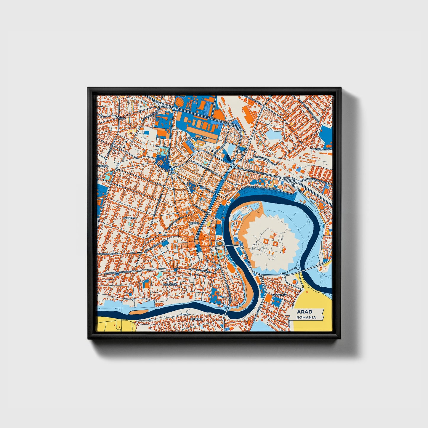 Arad Romania Colorful City Map Canvas Print • Black Framed