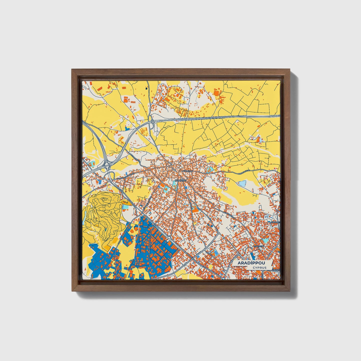 Aradíppou   Cyprus Colorful City Map Canvas Print • Dark Wooden Framed