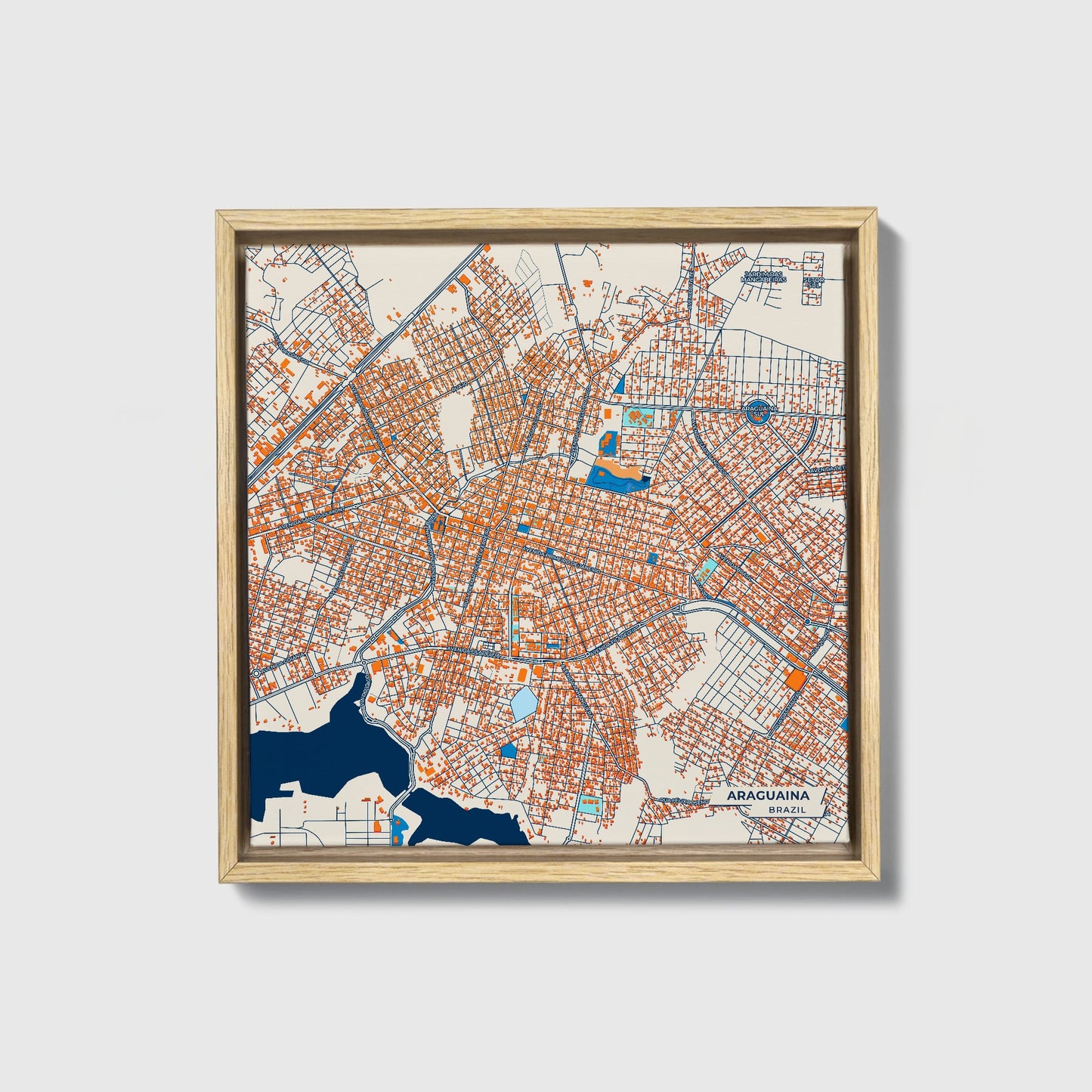 Araguaina Brazil Colorful City Map Canvas Print • Natural Wooden Framed