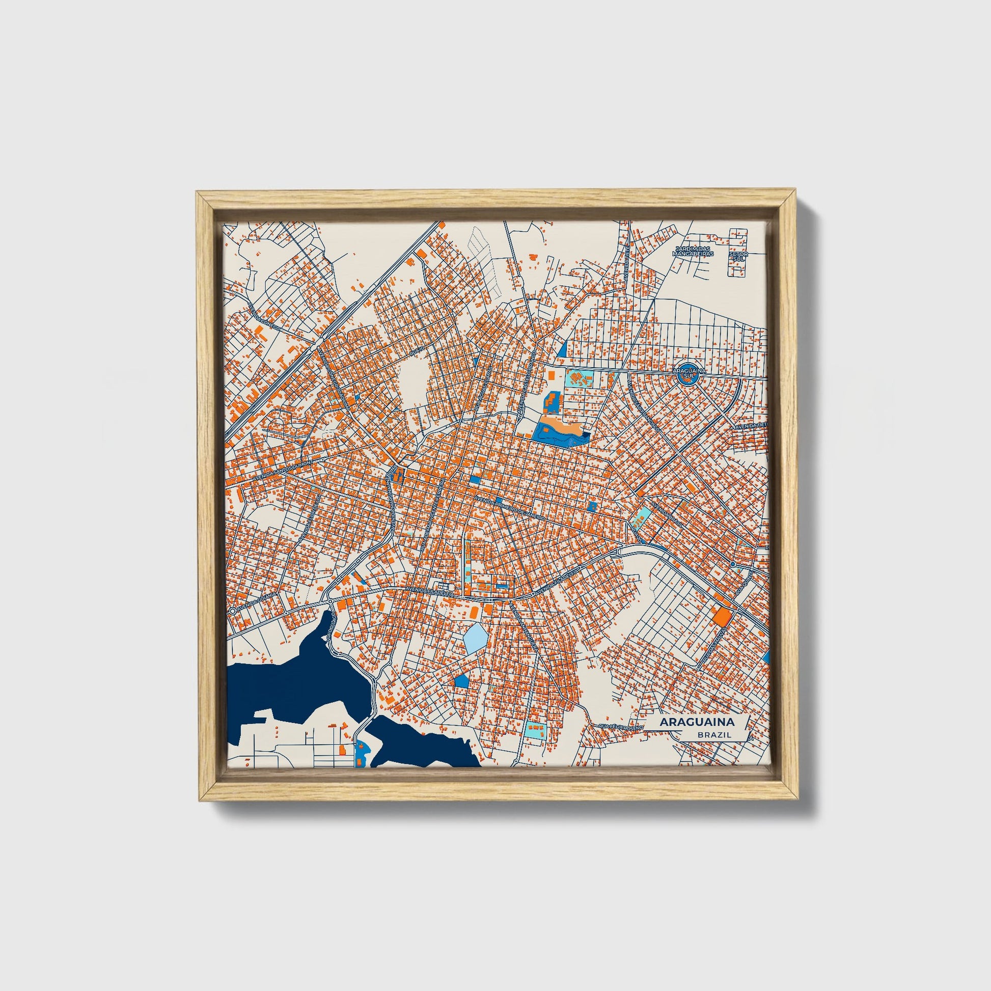 Araguaina Brazil Colorful City Map Canvas Print • Natural Wooden Framed
