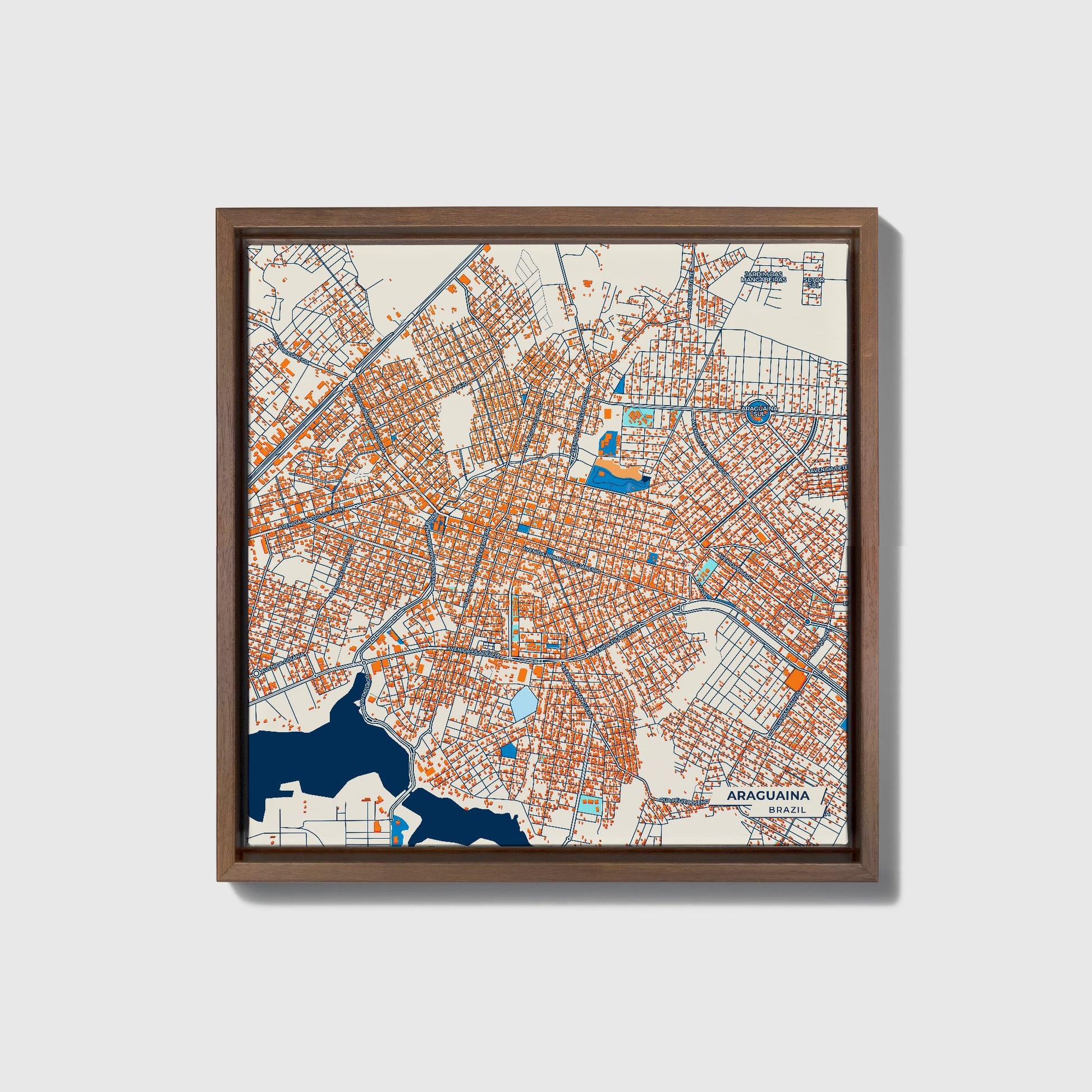 Araguaina Brazil Colorful City Map Canvas Print • Dark Wooden Framed