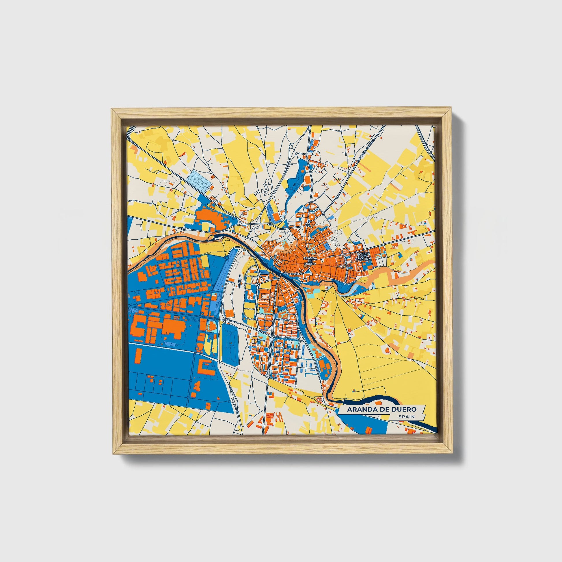 Aranda De Duero Spain Colorful City Map Canvas Print • Natural Wooden Framed