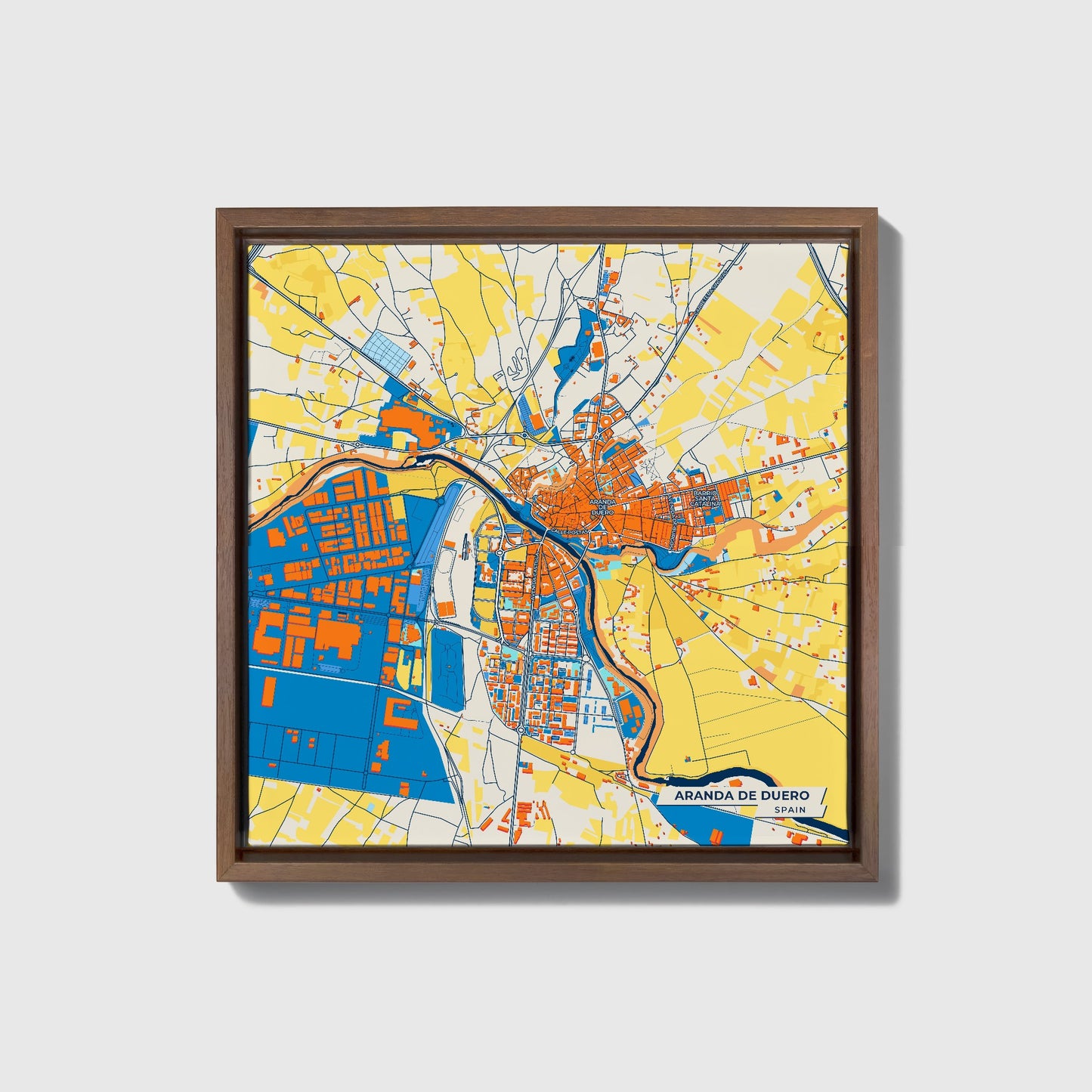 Aranda De Duero Spain Colorful City Map Canvas Print • Dark Wooden Framed