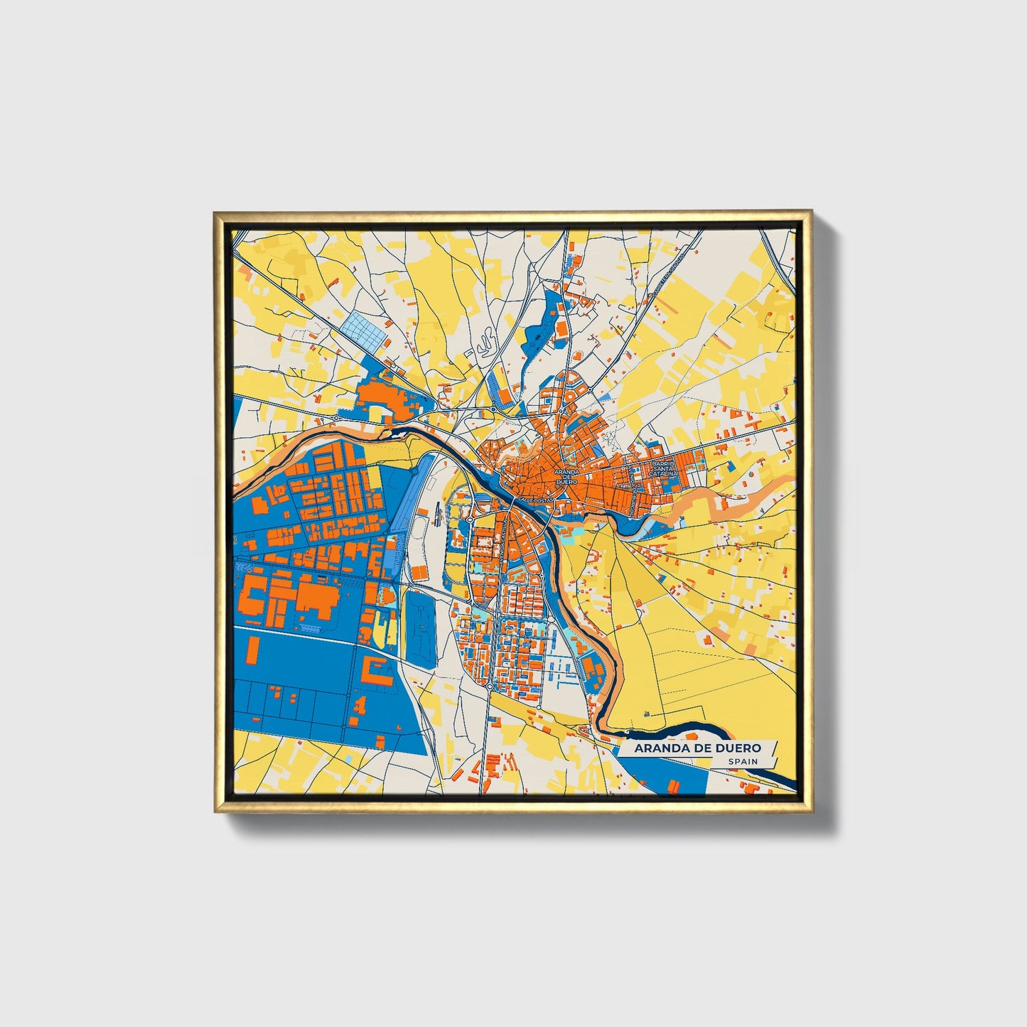 Aranda De Duero Spain Colorful City Map Canvas Print • Gold Framed