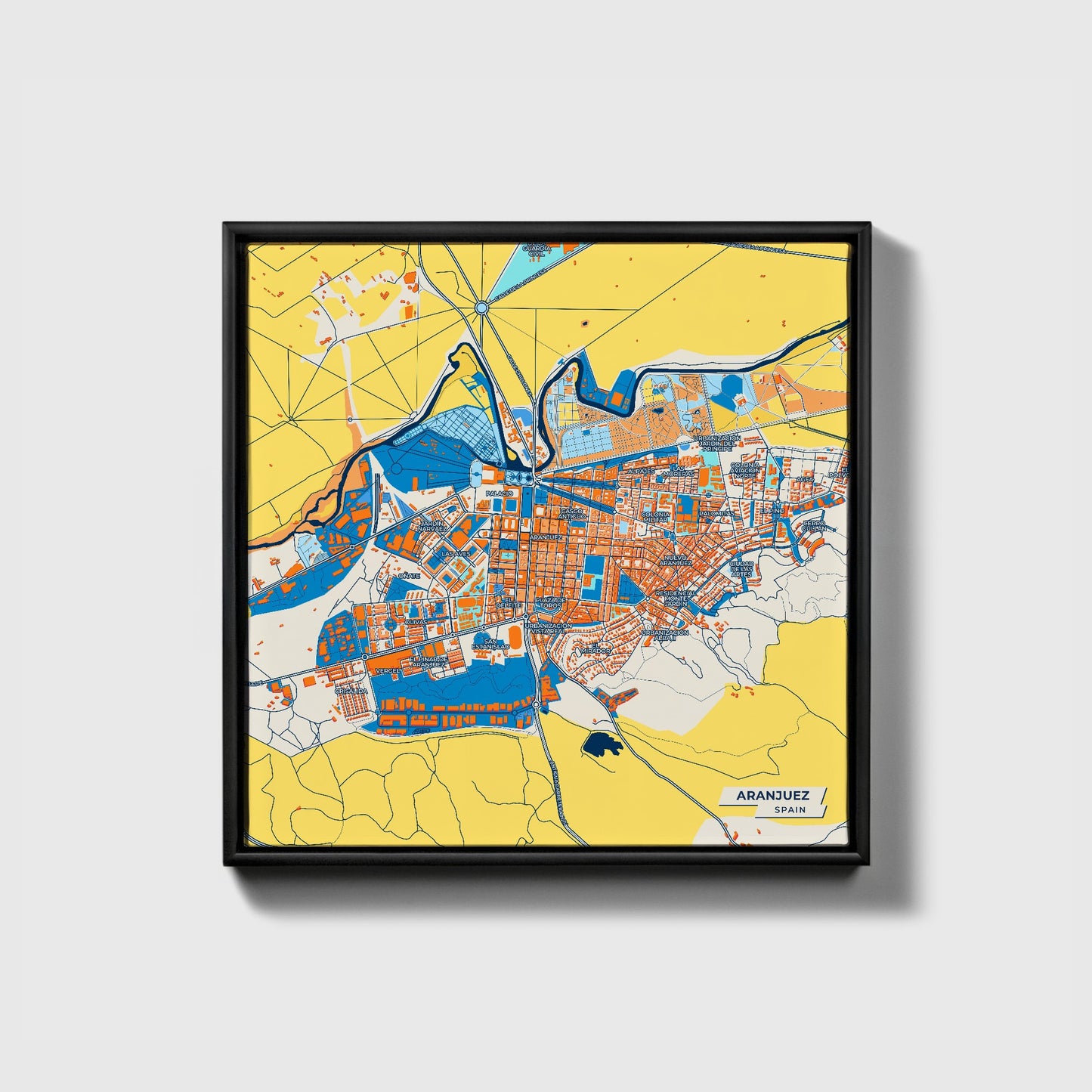 Aranjuez Spain Colorful City Map Canvas Print • Black Framed