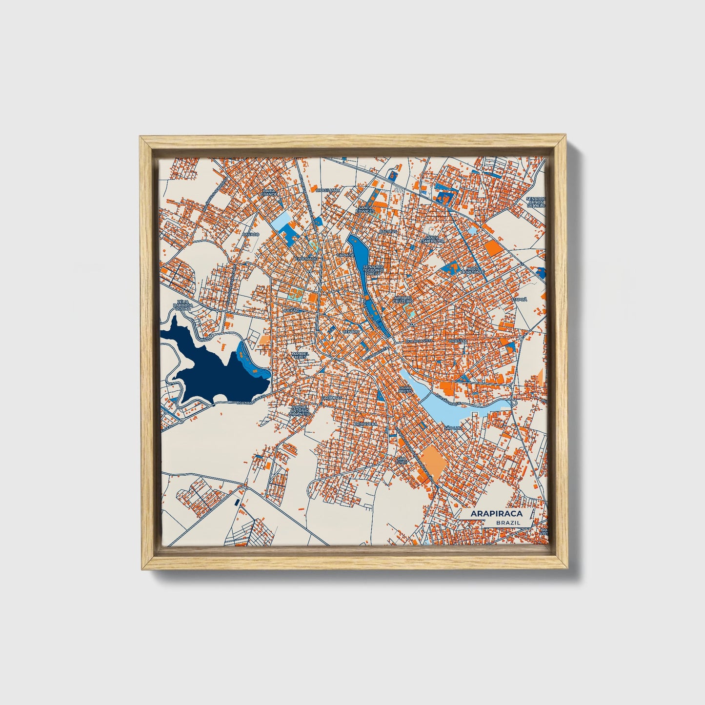 Arapiraca Brazil Colorful City Map Canvas Print • Natural Wooden Framed