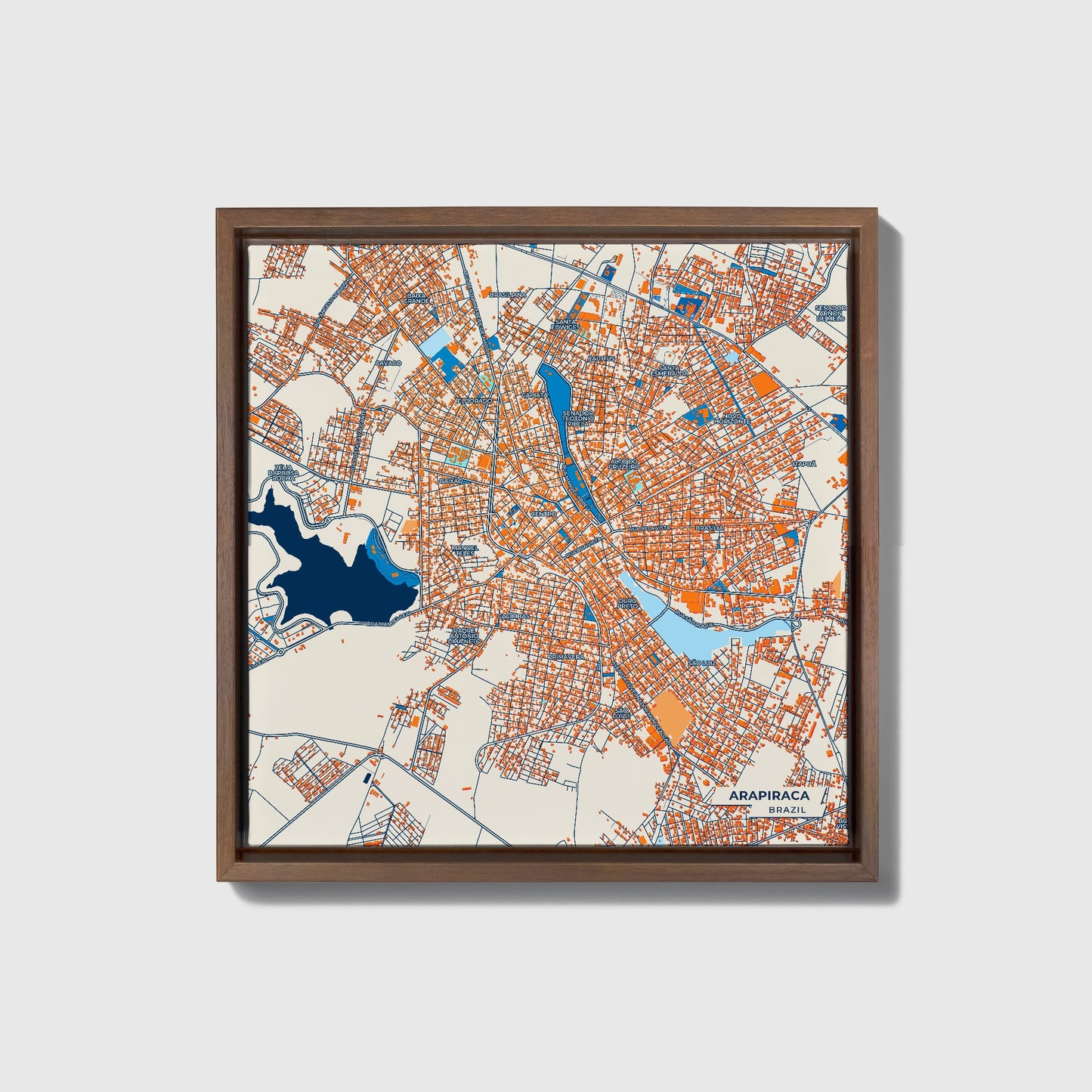 Arapiraca Brazil Colorful City Map Canvas Print • Dark Wooden Framed