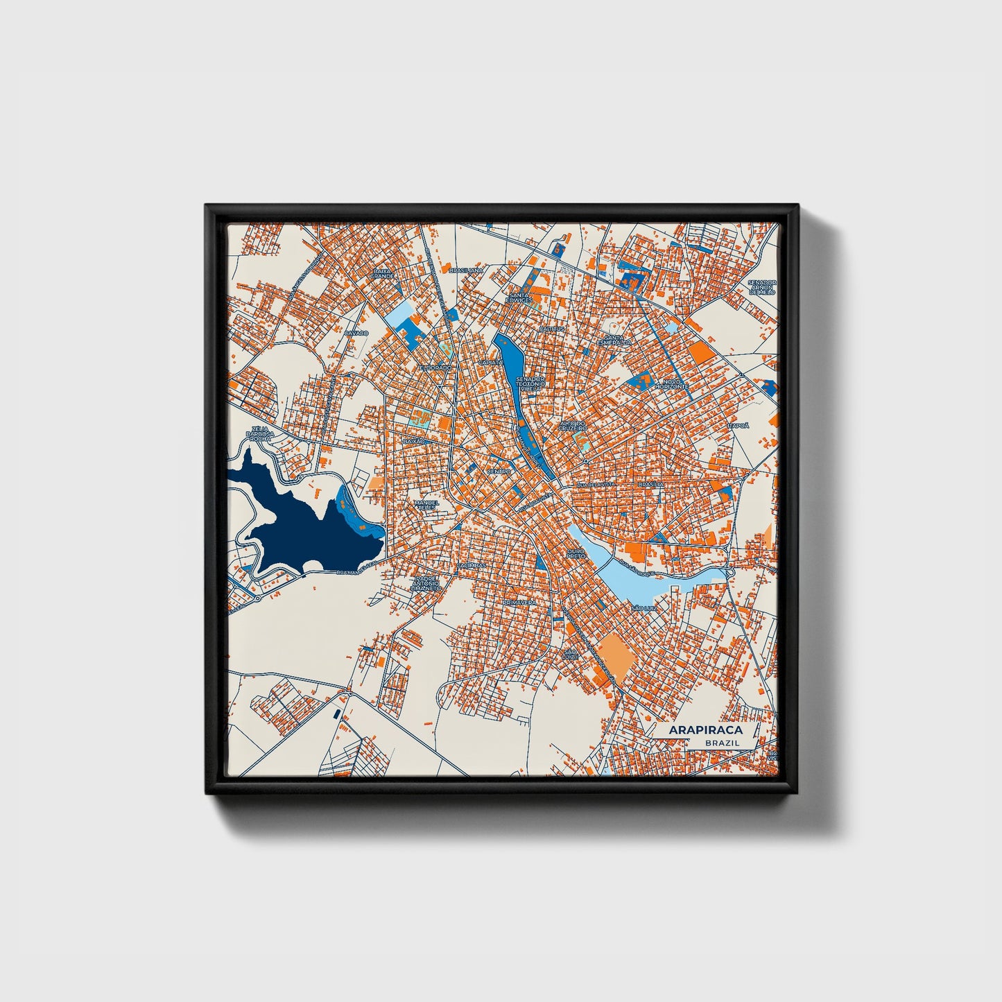 Arapiraca Brazil Colorful City Map Canvas Print • Black Framed