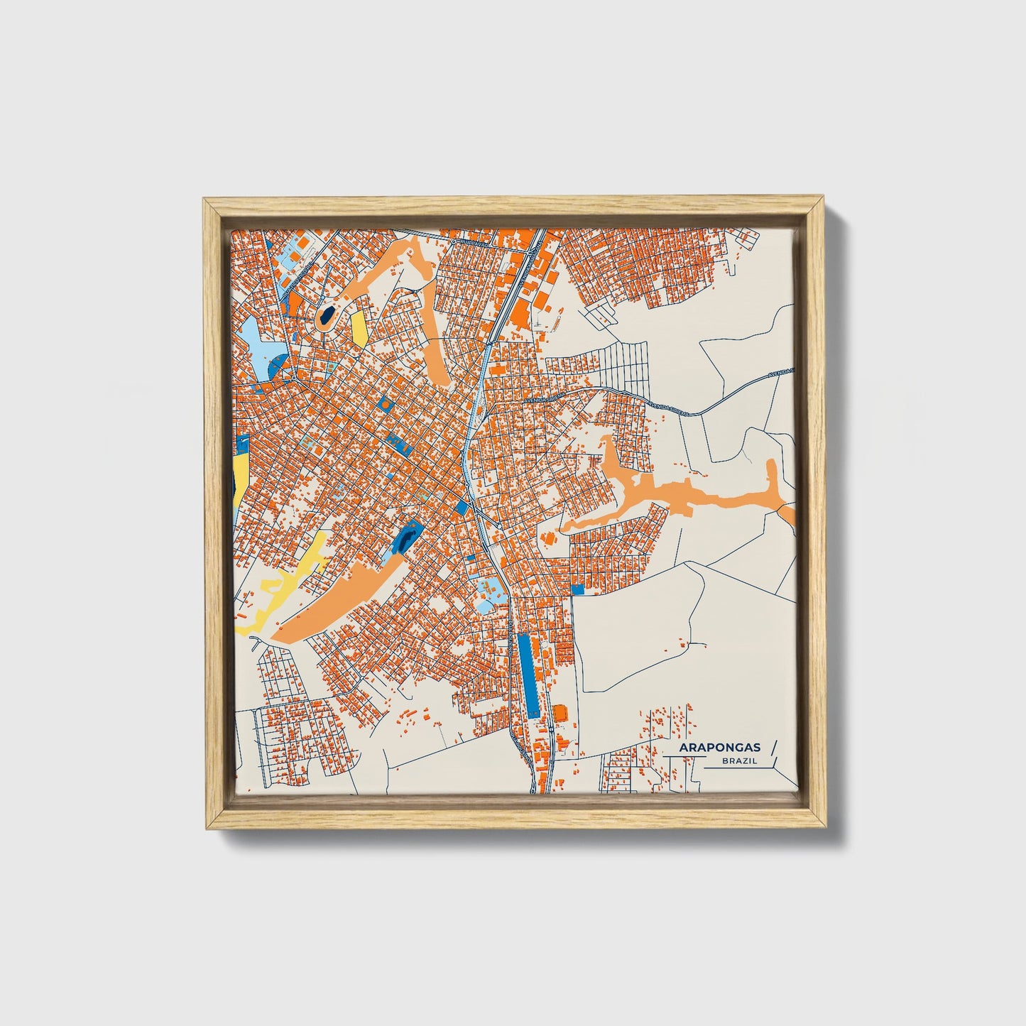Arapongas Brazil Colorful City Map Canvas Print • Natural Wooden Framed