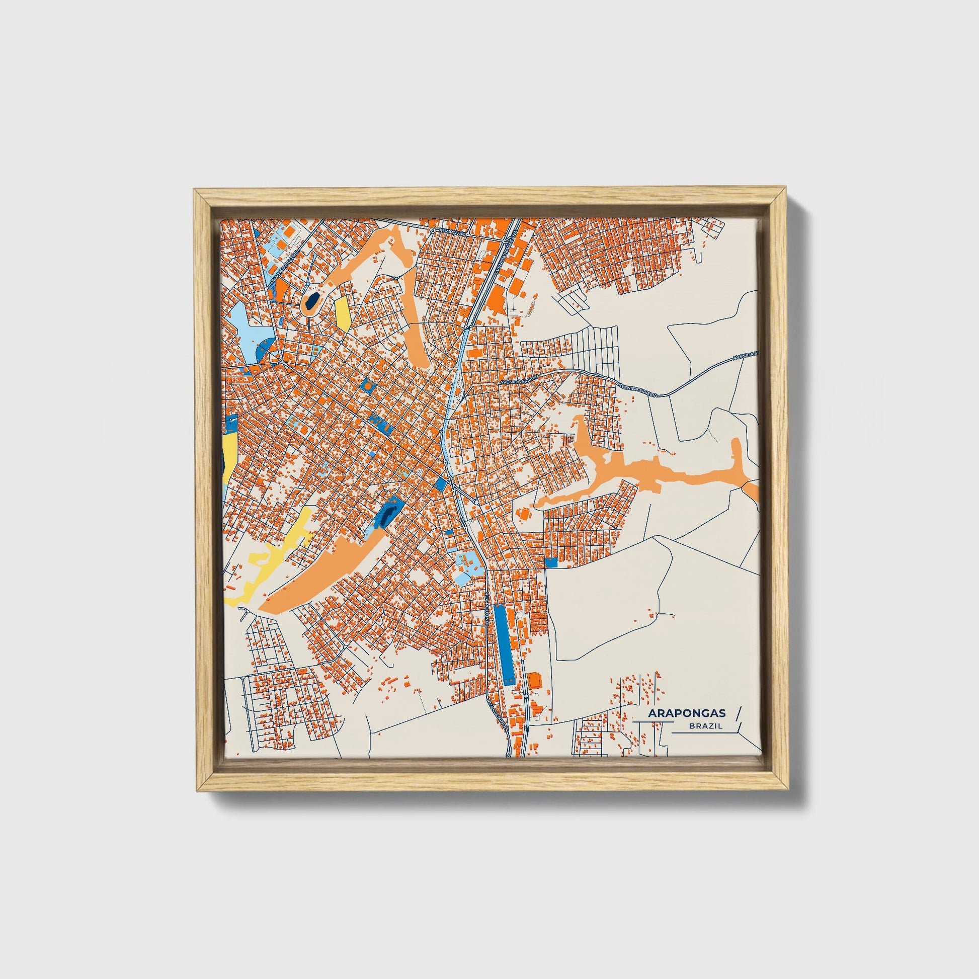 Arapongas Brazil Colorful City Map Canvas Print • Natural Wooden Framed