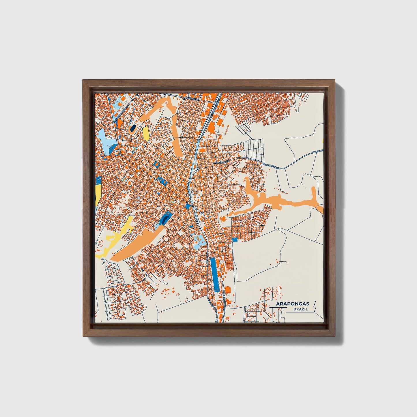 Arapongas Brazil Colorful City Map Canvas Print • Dark Wooden Framed