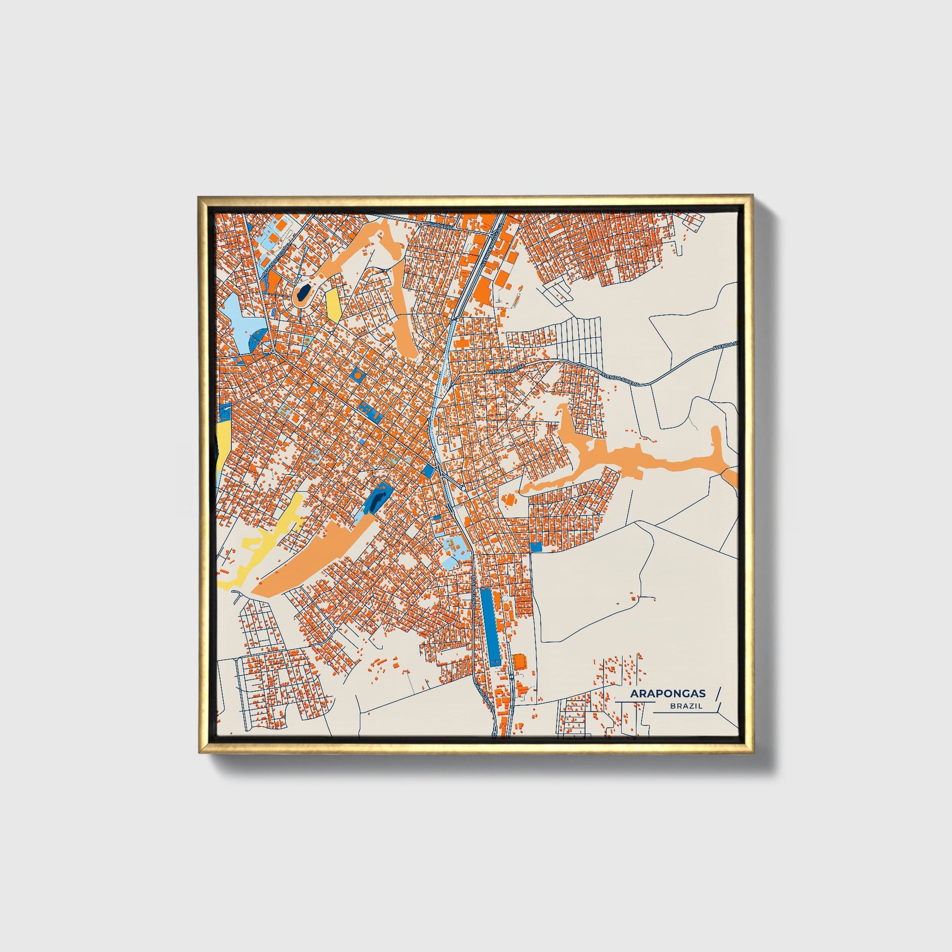 Arapongas Brazil Colorful City Map Canvas Print • Gold Framed