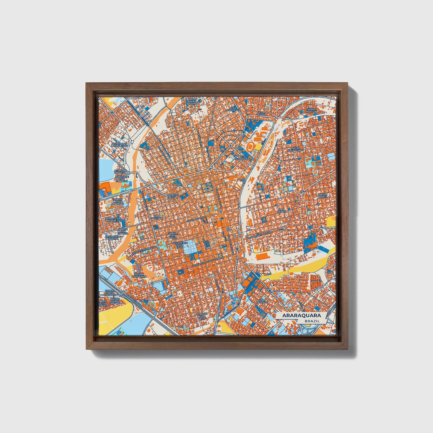 Araraquara Brazil Colorful City Map Canvas Print • Dark Wooden Framed