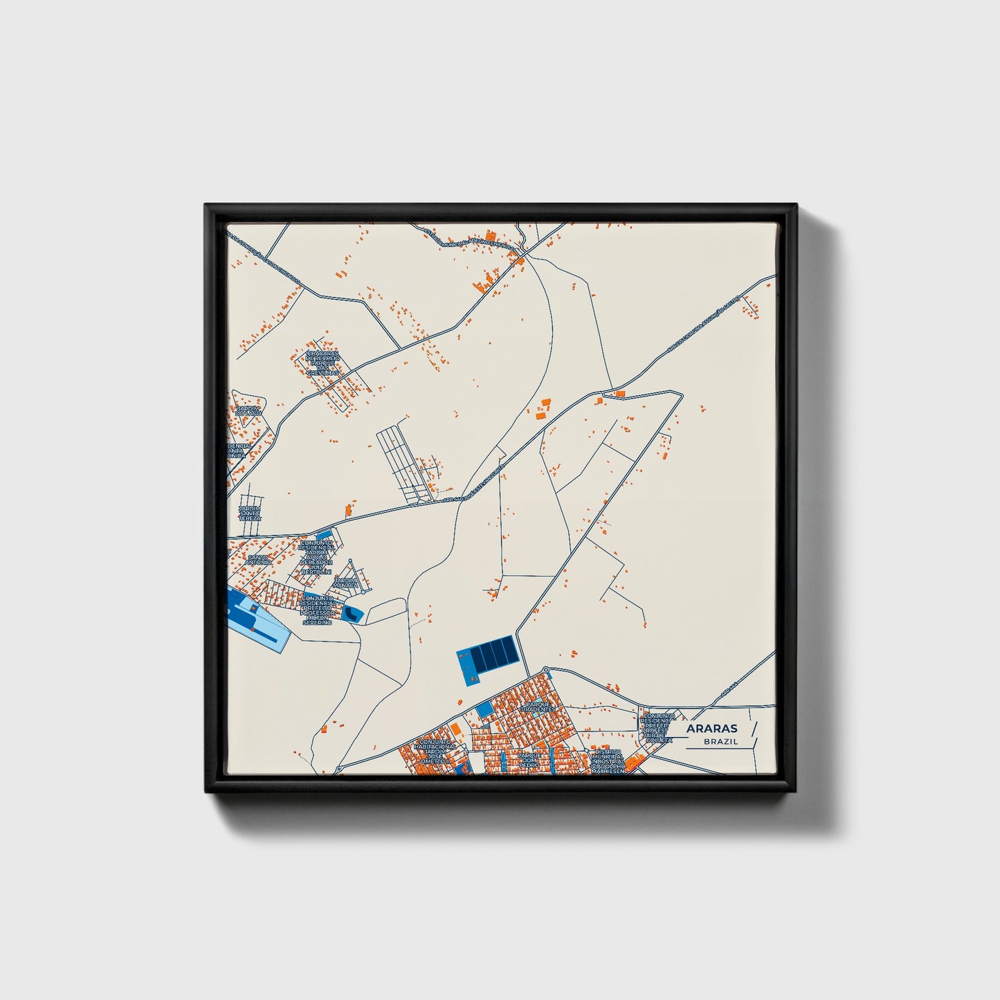 Araras Brazil Colorful City Map Canvas Print • Black Framed