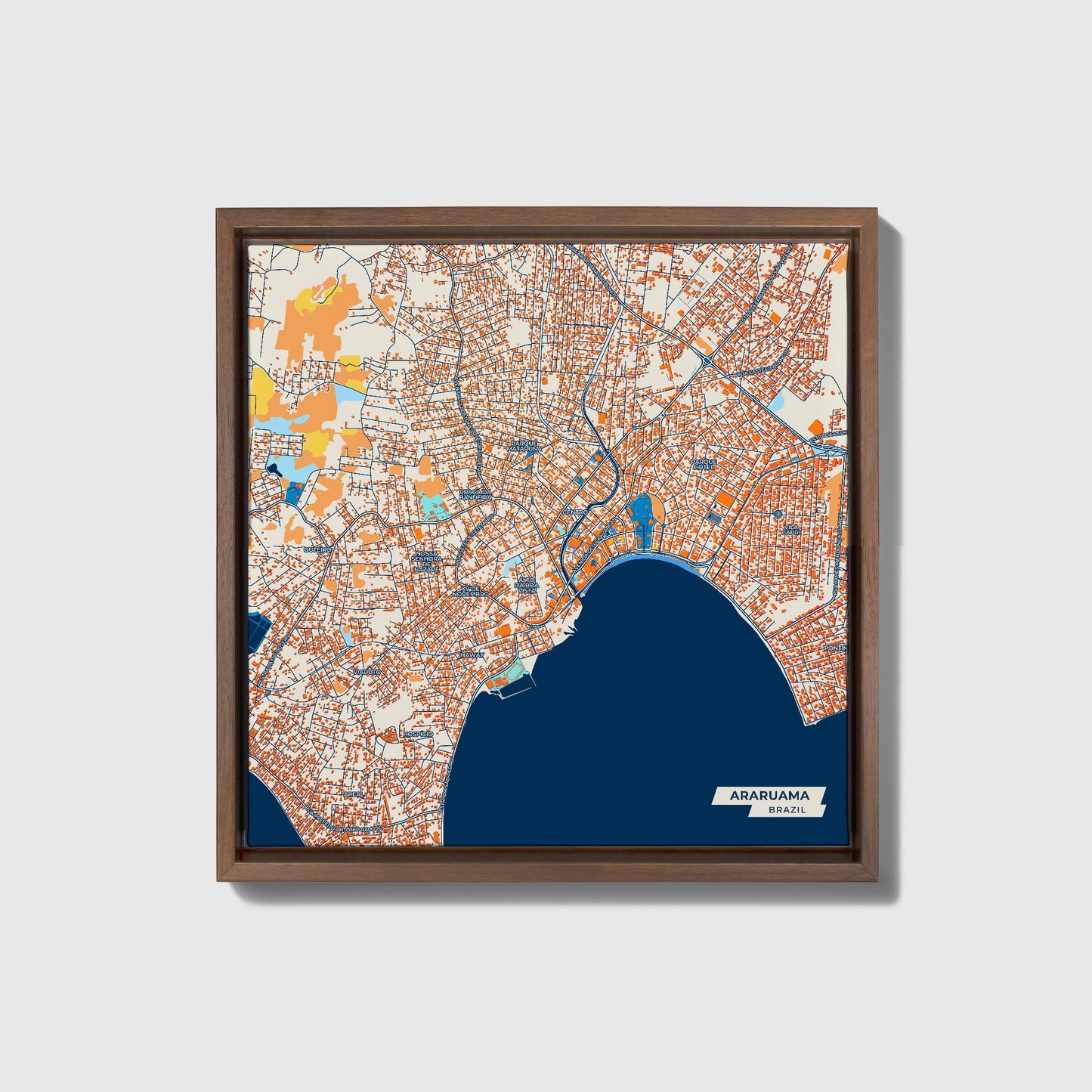 Araruama Brazil Colorful City Map Canvas Print • Dark Wooden Framed