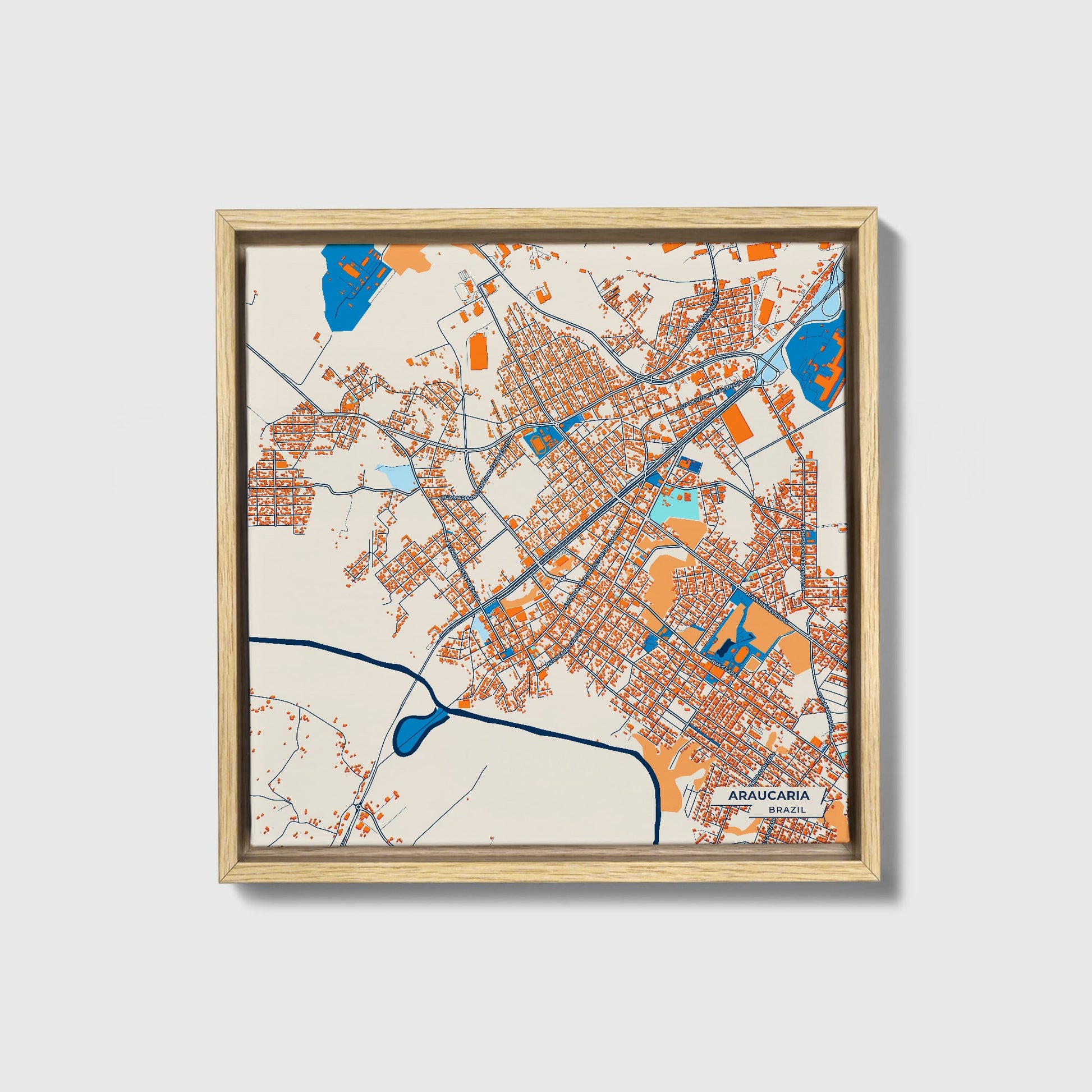 Araucaria Brazil Colorful City Map Canvas Print • Natural Wooden Framed