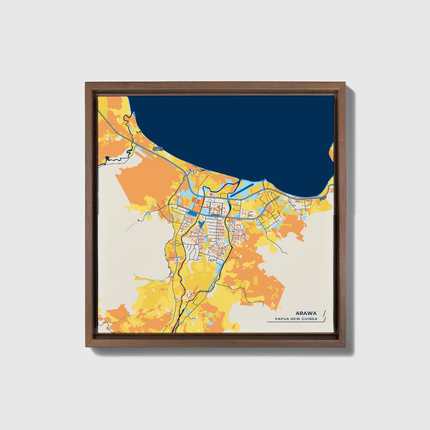 Arawa Papua New Guinea Colorful City Map Canvas Print • Dark Wooden Framed