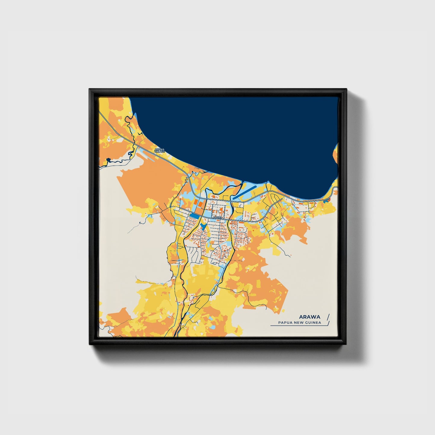 Arawa Papua New Guinea Colorful City Map Canvas Print • Black Framed