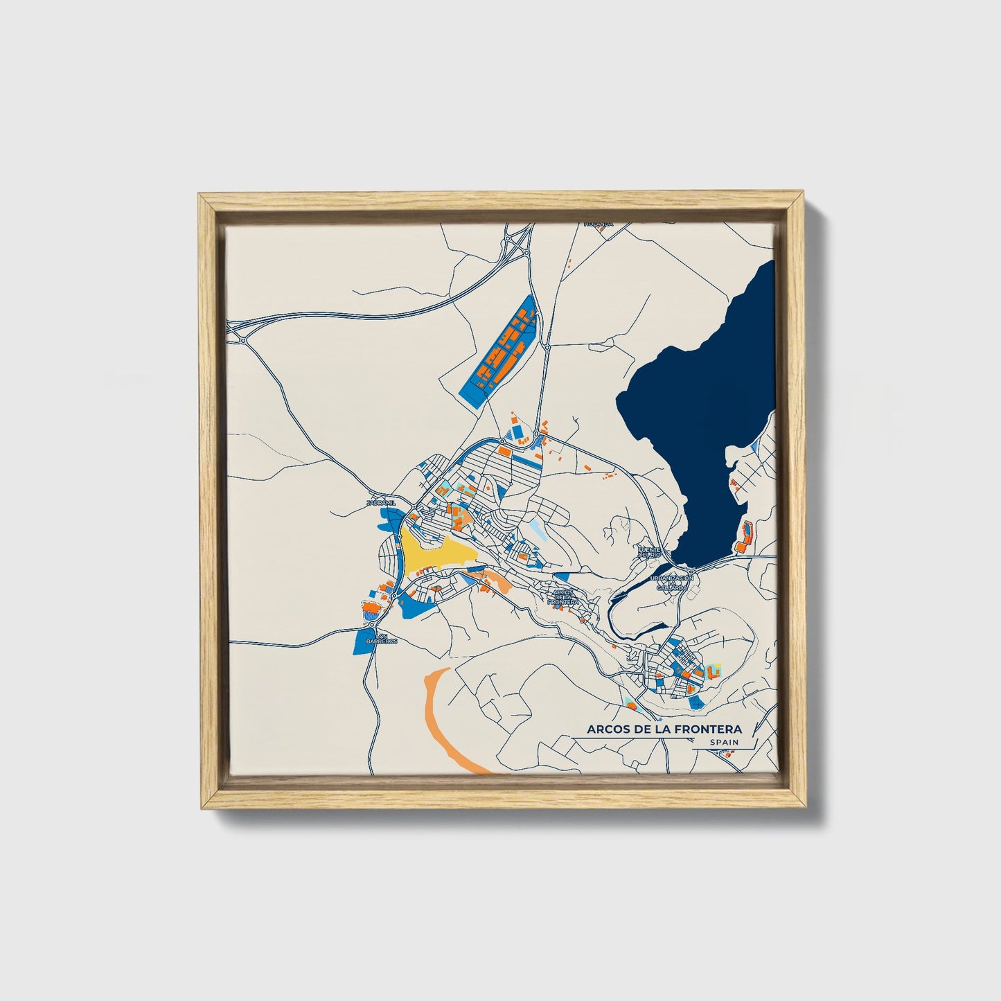Arcos De La Frontera Spain Colorful City Map Canvas Print • Natural Wooden Framed
