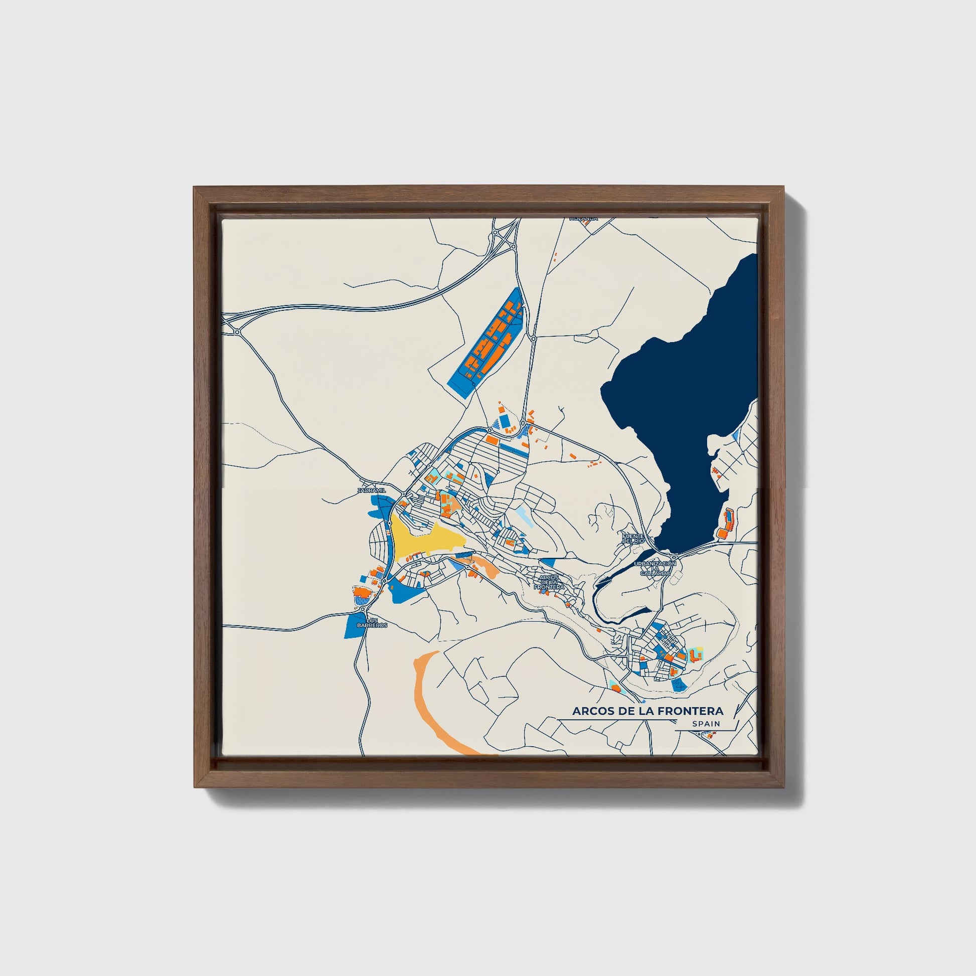 Arcos De La Frontera Spain Colorful City Map Canvas Print • Dark Wooden Framed