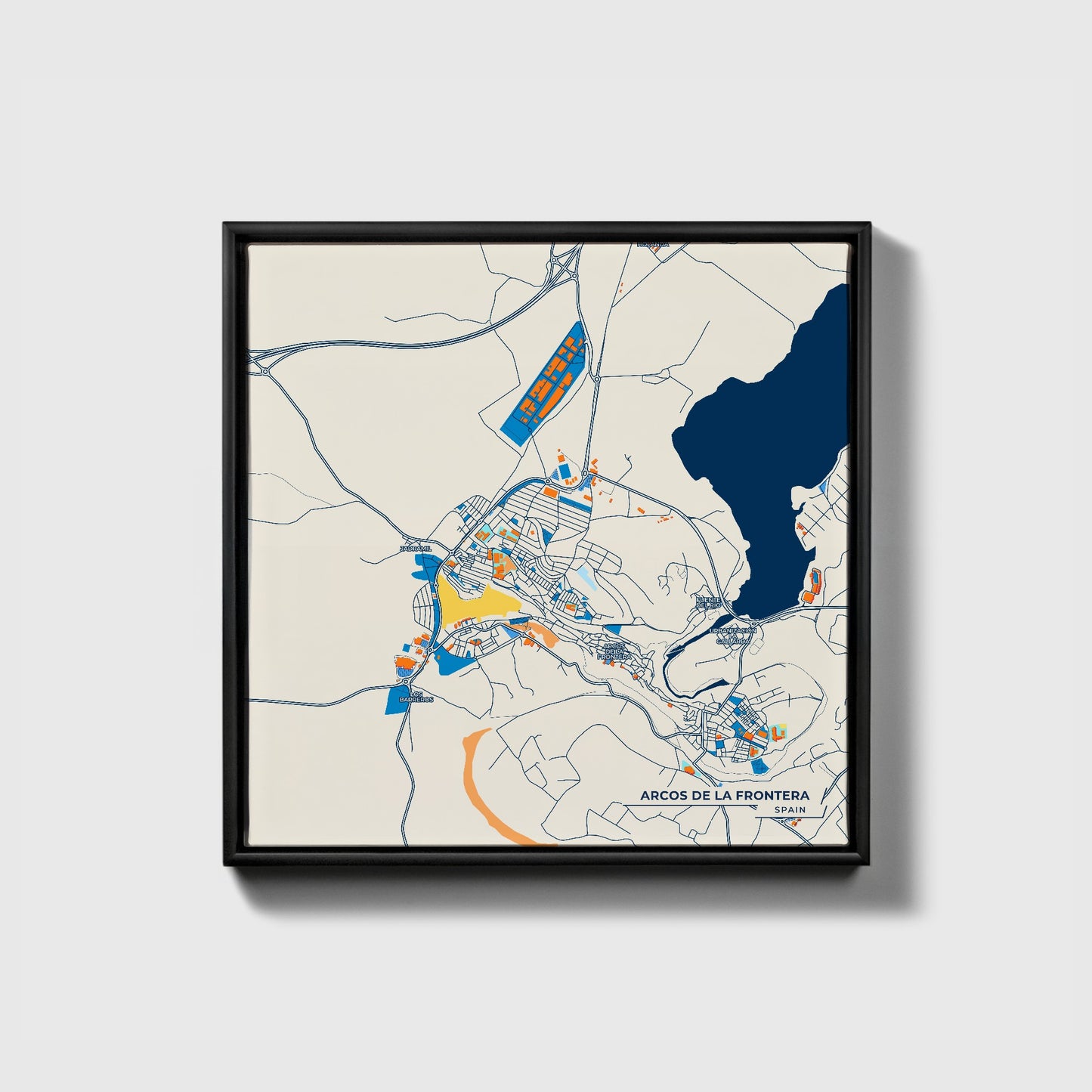 Arcos De La Frontera Spain Colorful City Map Canvas Print • Black Framed