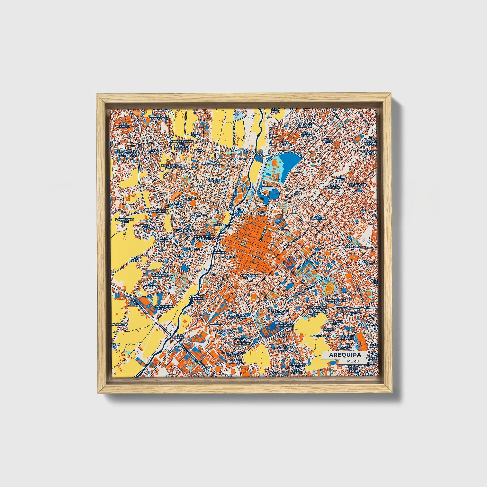 Arequipa Peru Colorful City Map Canvas Print • Natural Wooden Framed