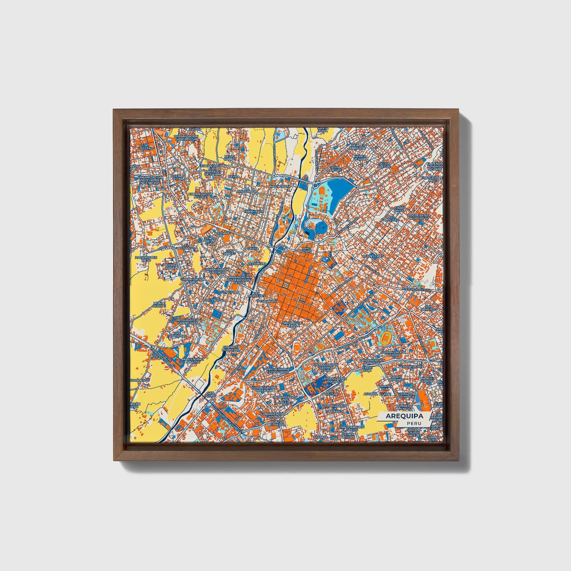 Arequipa Peru Colorful City Map Canvas Print • Dark Wooden Framed