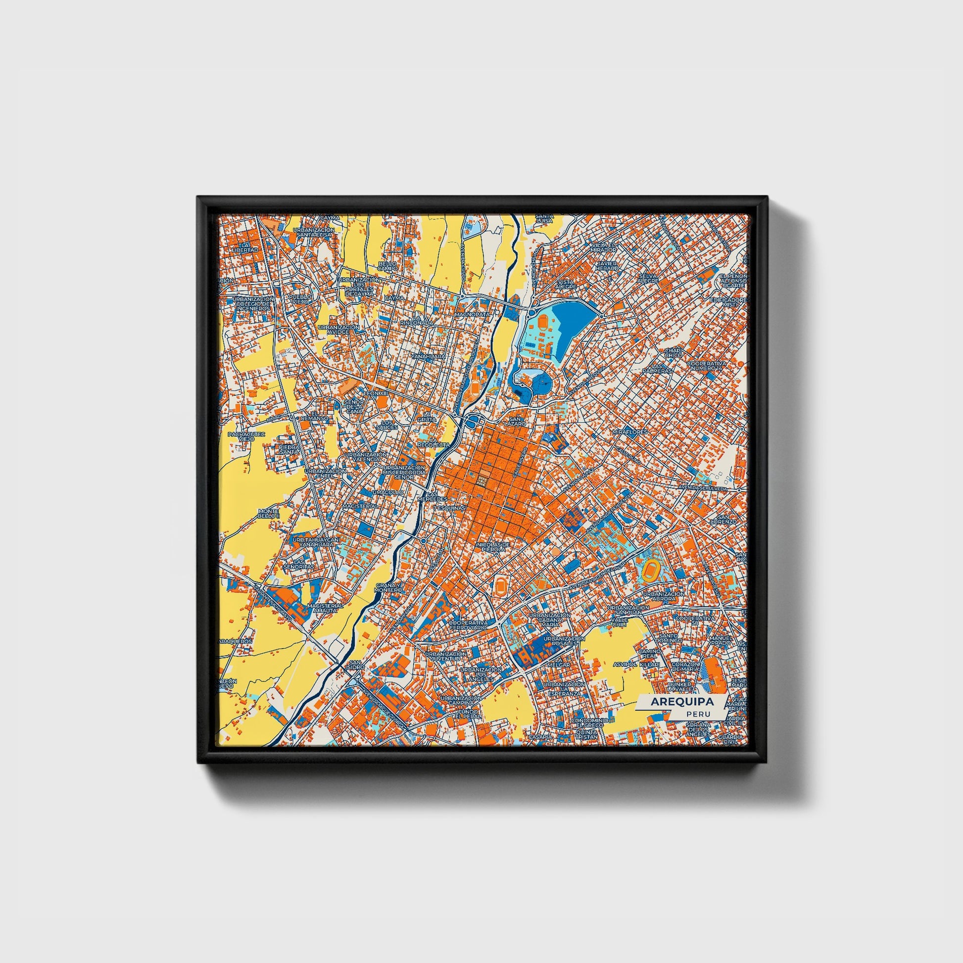 Arequipa Peru Colorful City Map Canvas Print • Black Framed