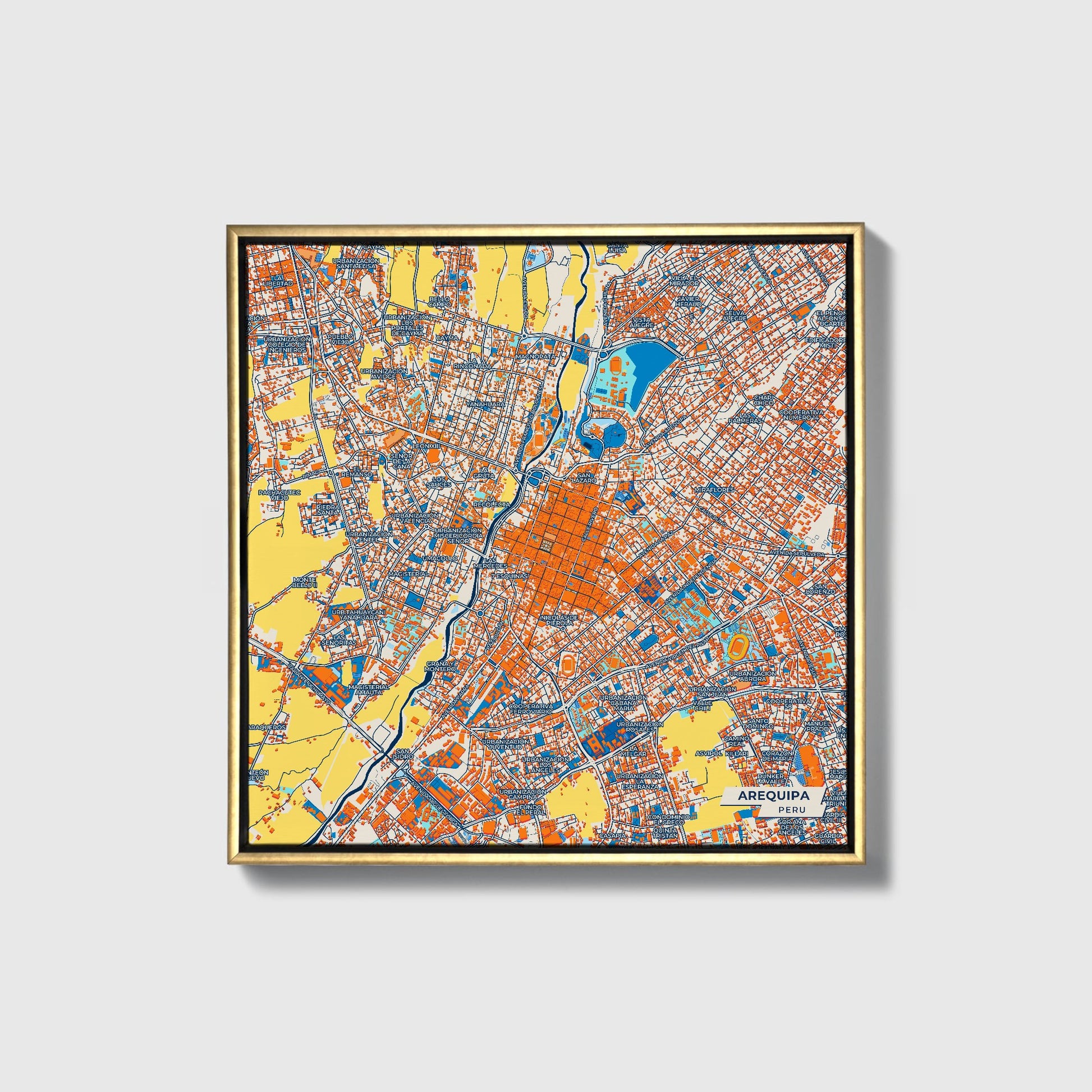 Arequipa Peru Colorful City Map Canvas Print • Gold Framed