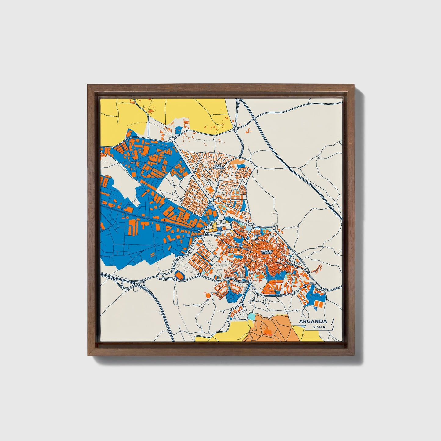 Arganda Spain Colorful City Map Canvas Print • Dark Wooden Framed