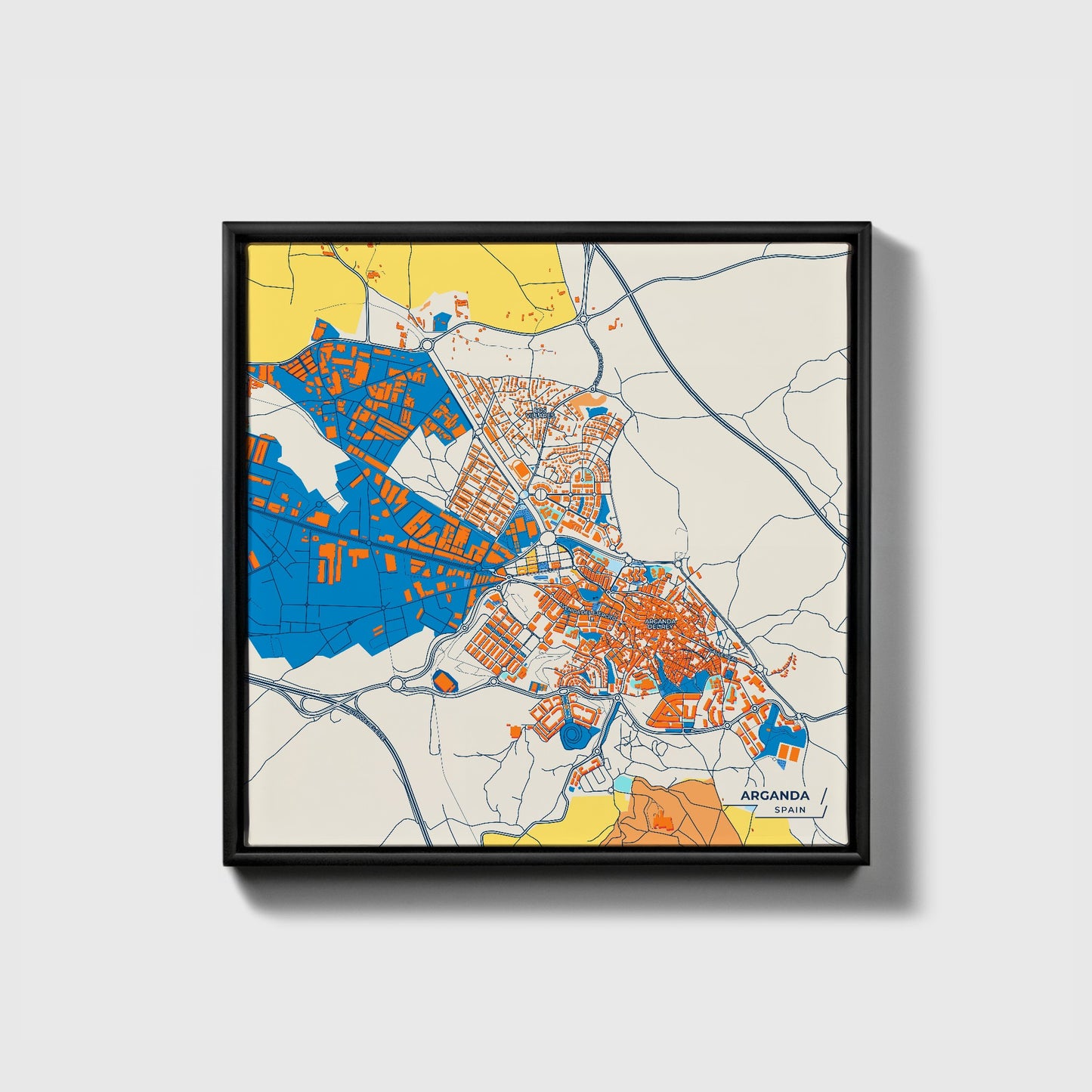Arganda Spain Colorful City Map Canvas Print • Black Framed