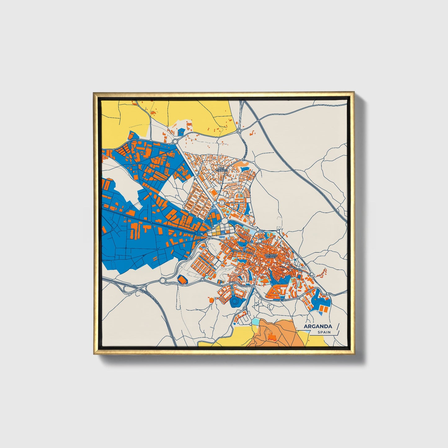 Arganda Spain Colorful City Map Canvas Print • Gold Framed