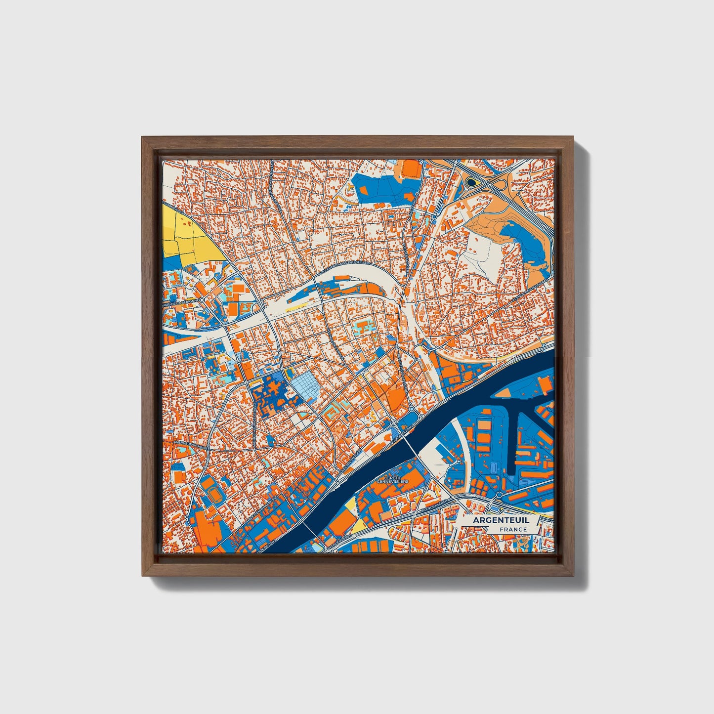 Argenteuil France Colorful City Map Canvas Print • Dark Wooden Framed