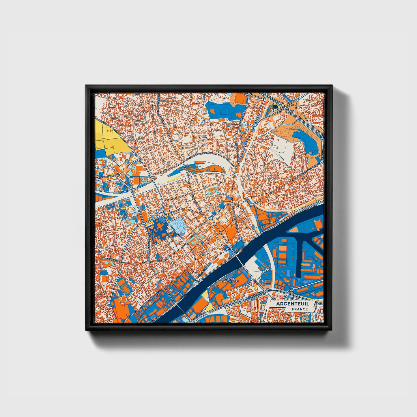 Argenteuil France Colorful City Map Canvas Print • Black Framed