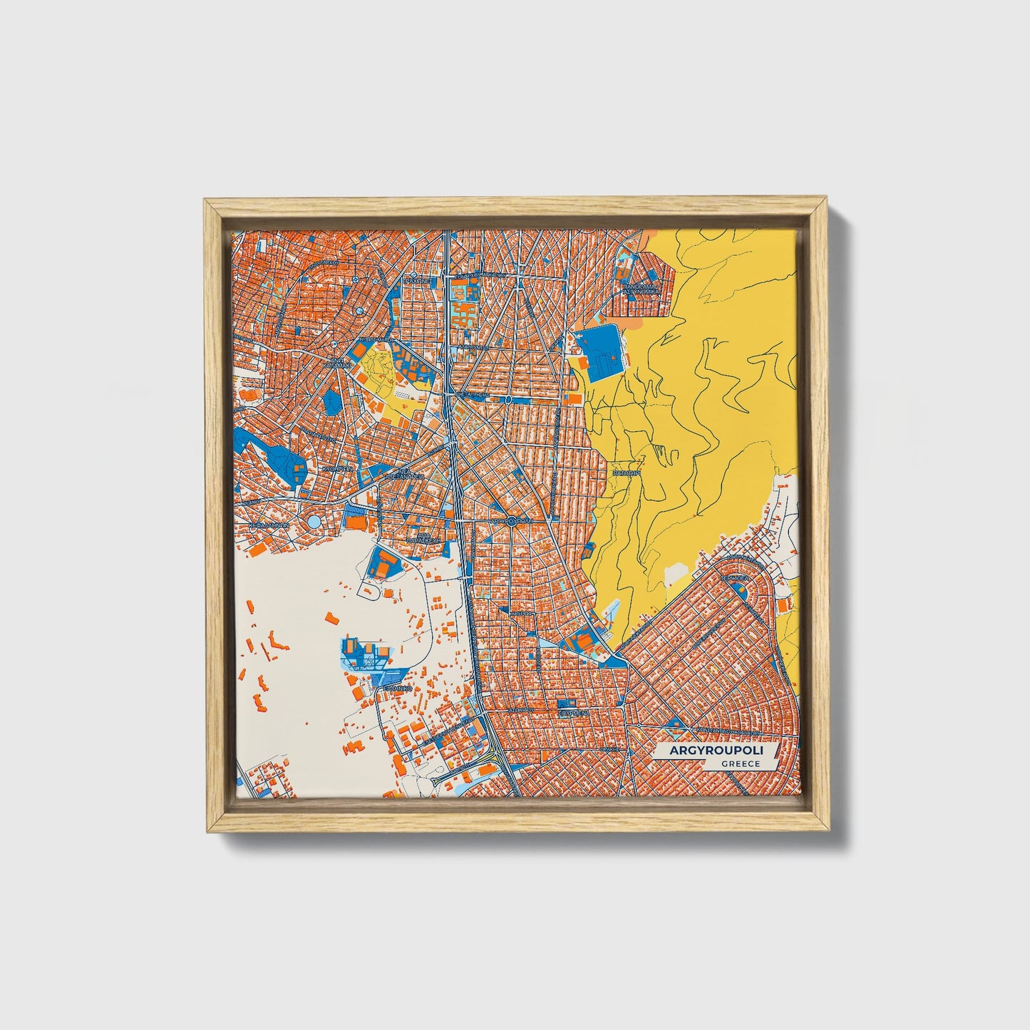 Αργυρουπολη Greece Colorful City Map Canvas Print • Natural Wooden Framed
