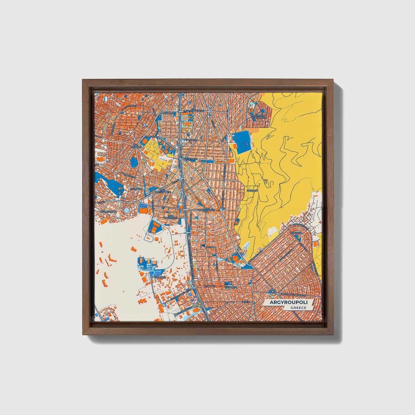 Αργυρουπολη Greece Colorful City Map Canvas Print • Dark Wooden Framed