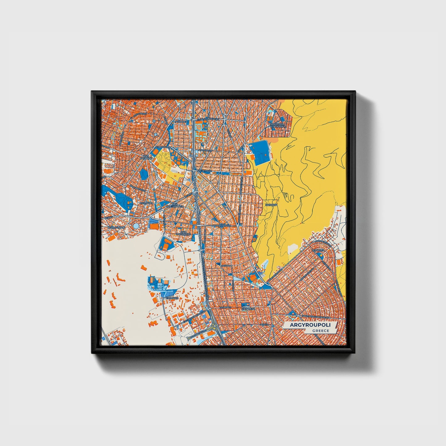 Αργυρουπολη Greece Colorful City Map Canvas Print • Black Framed