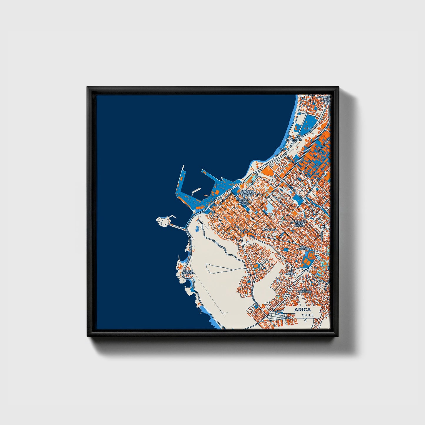 Arica Chile Colorful City Map Canvas Print • Black Framed