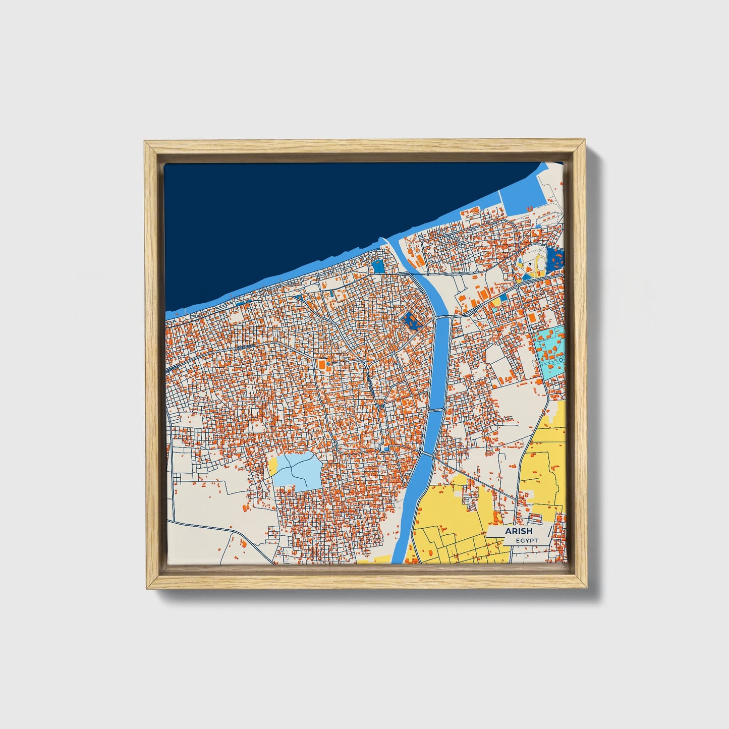 Arish Egypt Colorful City Map Canvas Print • Natural Wooden Framed