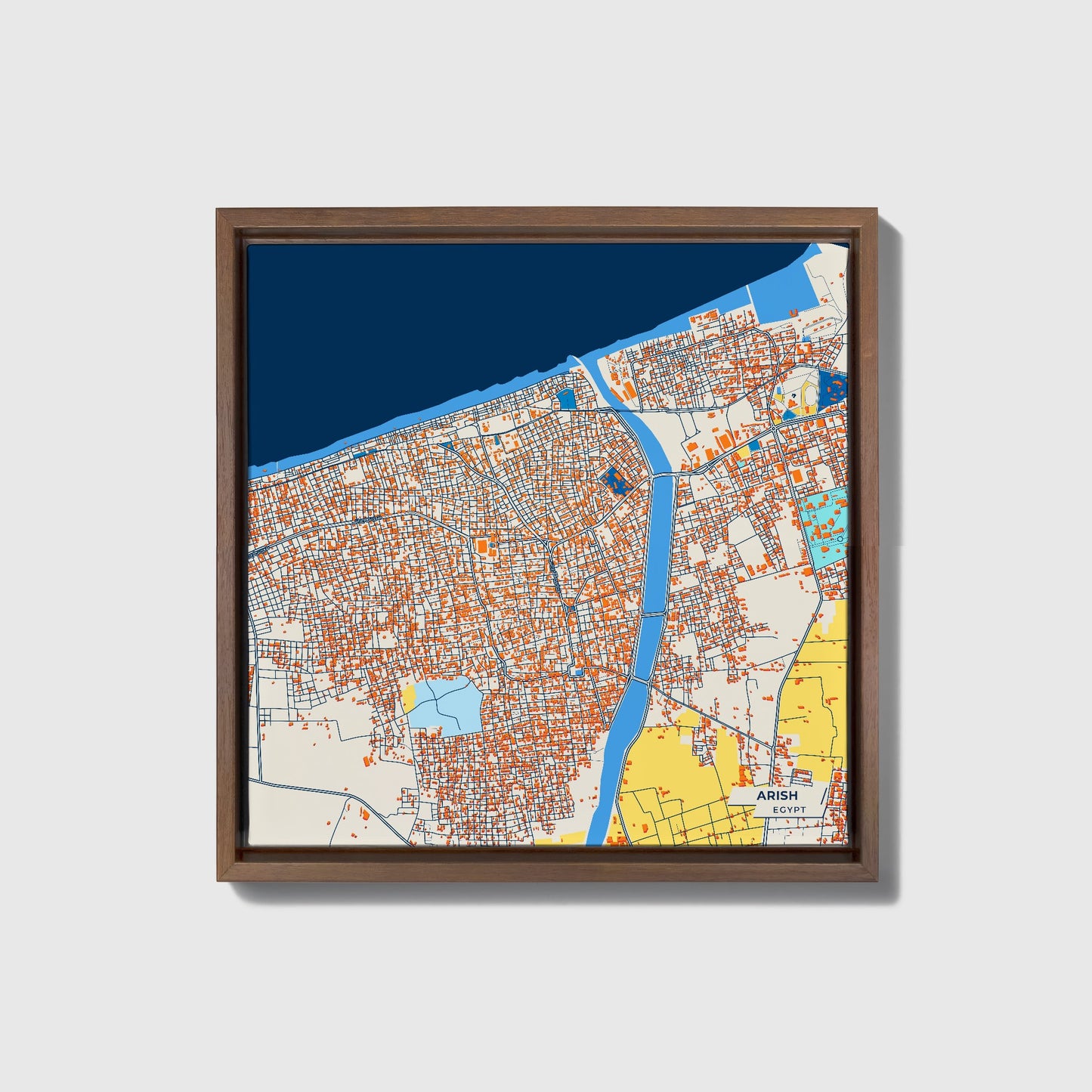 Arish Egypt Colorful City Map Canvas Print • Dark Wooden Framed