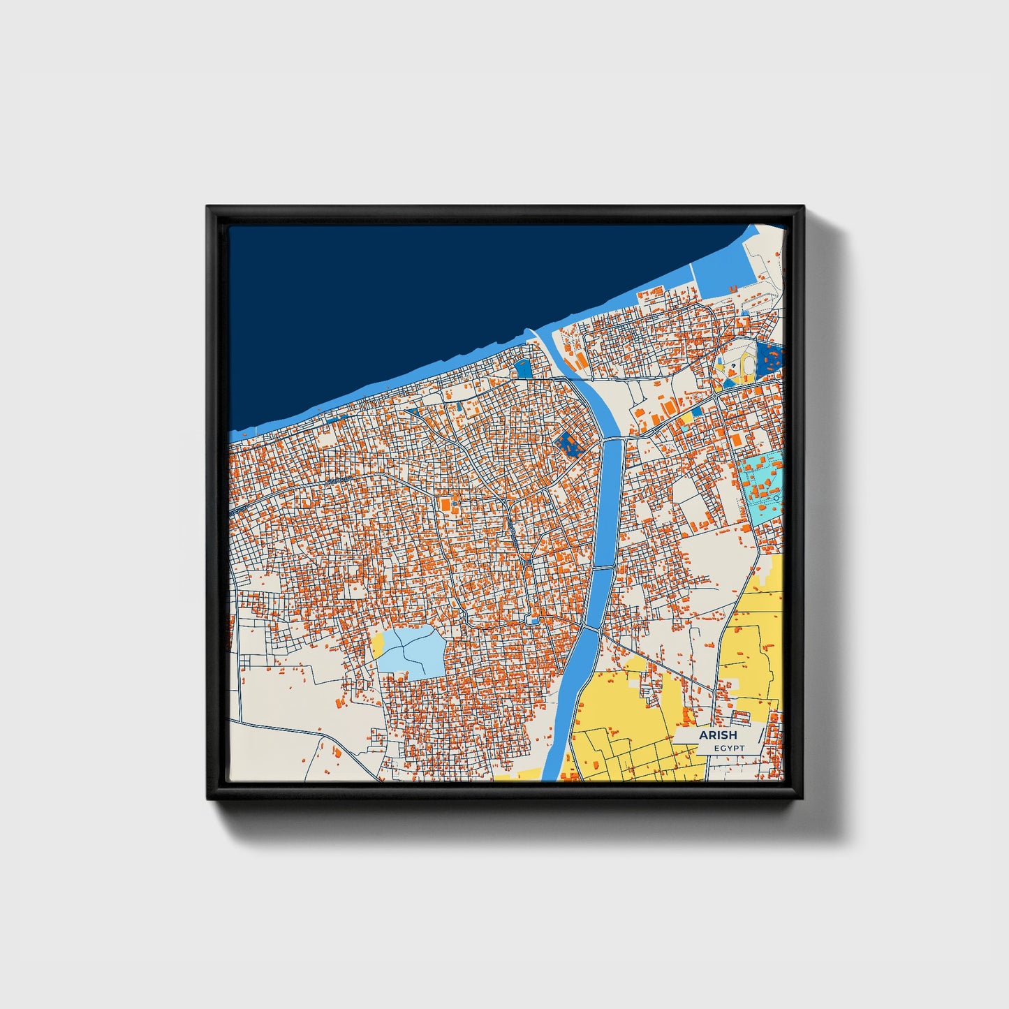 Arish Egypt Colorful City Map Canvas Print • Black Framed