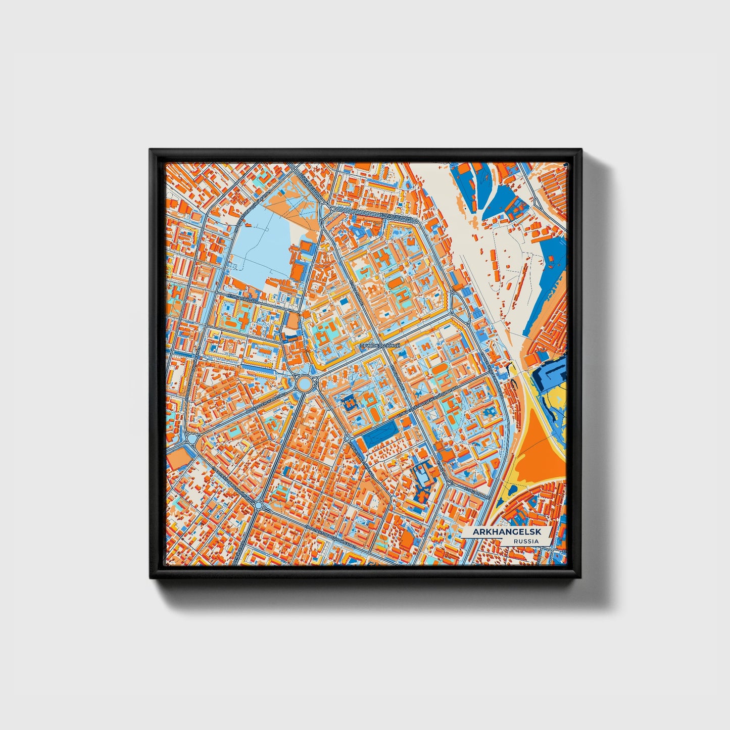 Архангельск Russia Colorful City Map Canvas Print • Black Framed