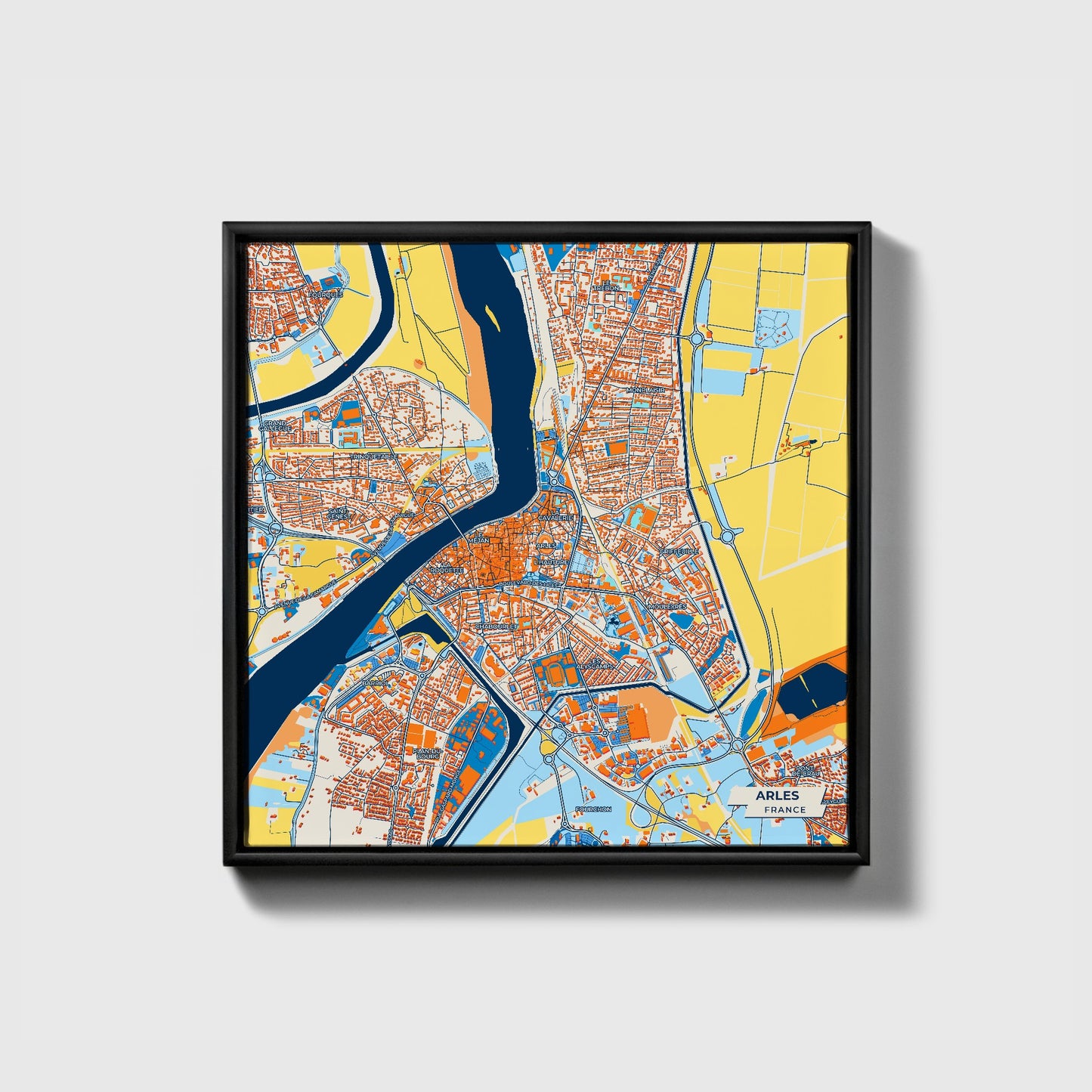 Arles France Colorful City Map Canvas Print • Black Framed