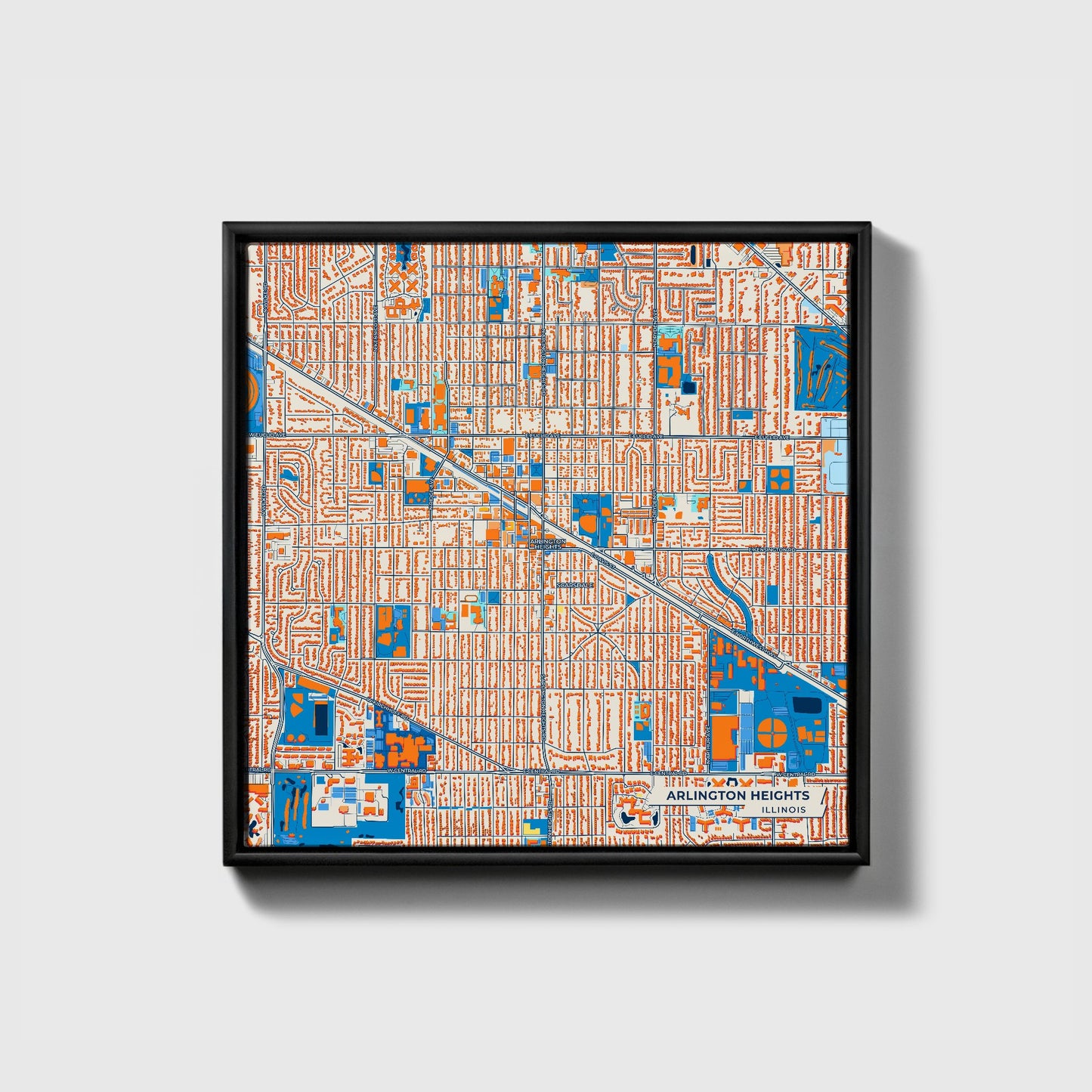 Arlington Heights Illinois Colorful City Map Canvas Print • Black Framed