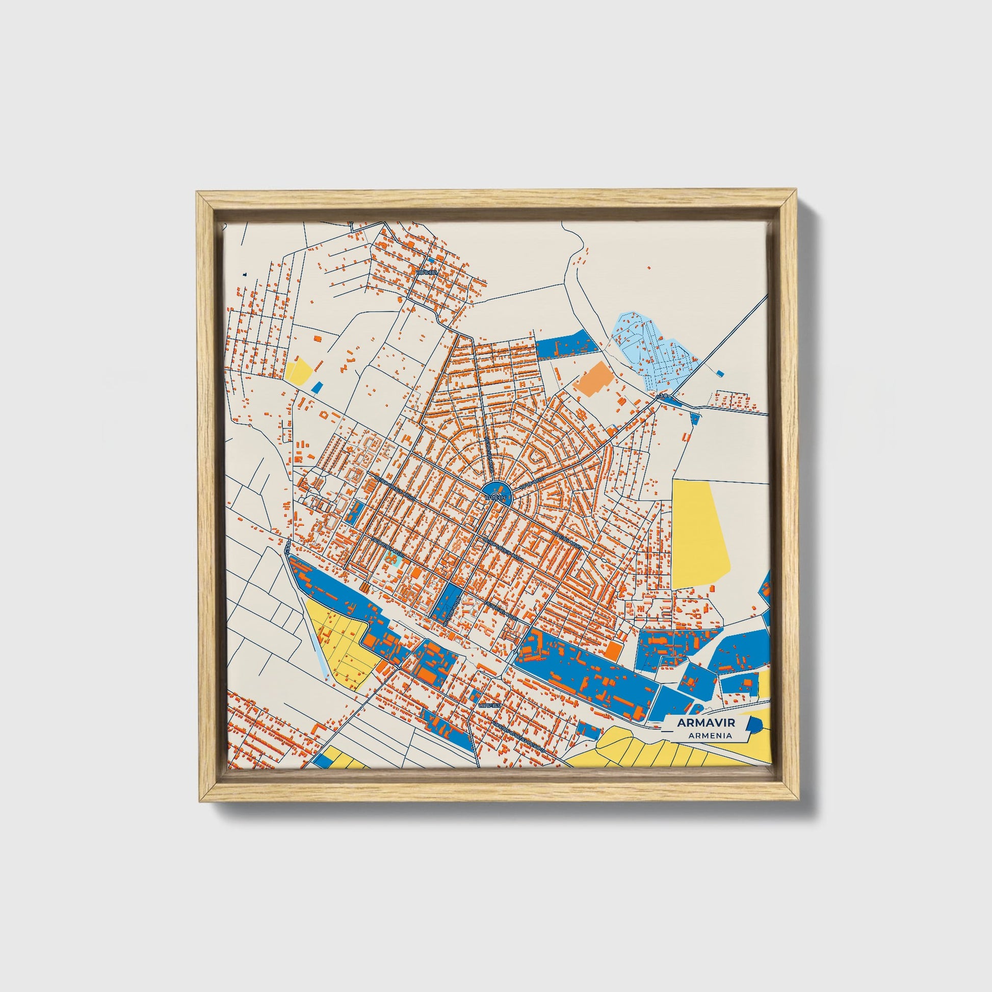 Armavir Armenia Colorful City Map Canvas Print • Natural Wooden Framed